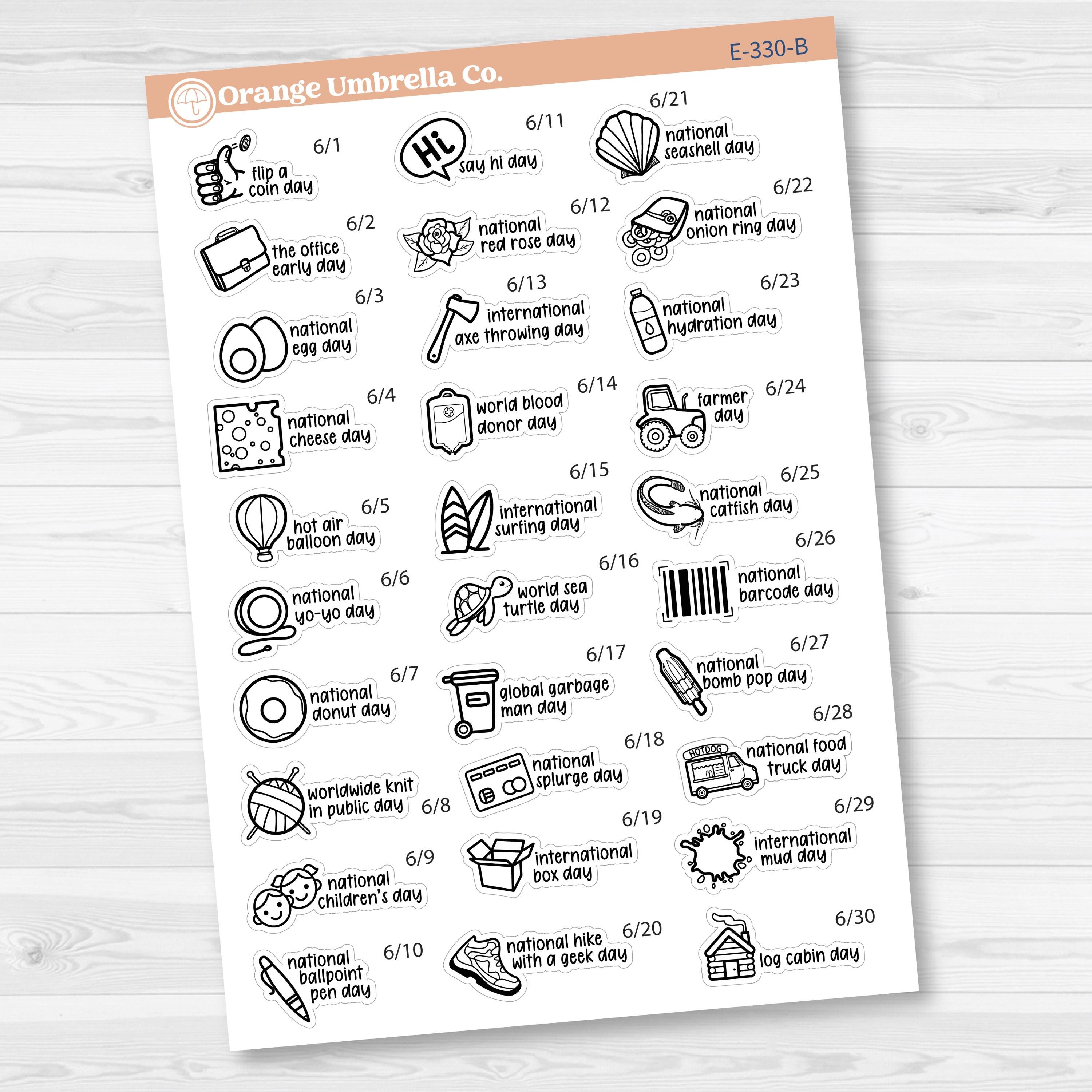 June Wacky Holidays Script Planner Stickers | F17 | E-330