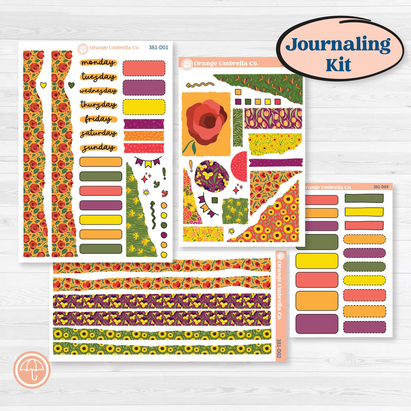 Spring or Summer Floral Kit | Journaling Kit Planner Stickers | Flower Garden | KIT-381-D