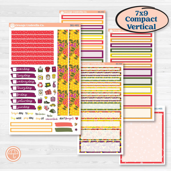 Spring or Summer Floral Kit | 7x9 Compact Vertical Planner Kit Stickers | Flower Garden | KIT-381-H