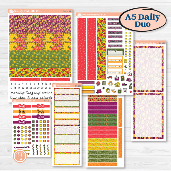 Spring or Summer Floral Kit | A5 Daily Duo Planner Kit Stickers | Flower Garden | KIT-381-L