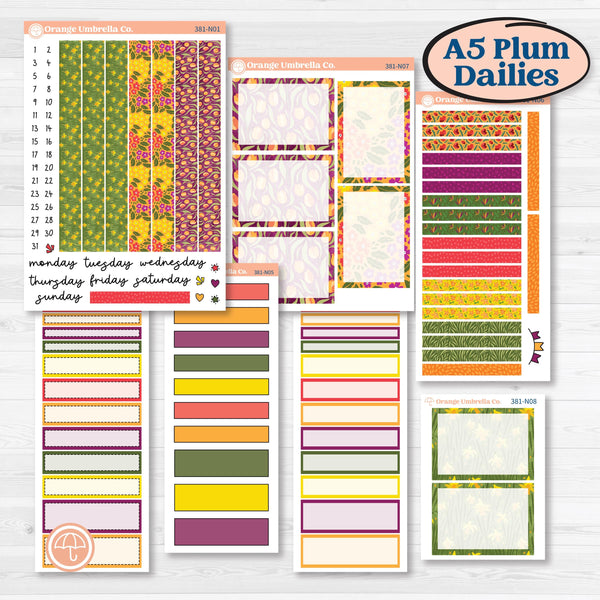 Spring or Summer Floral Kit | A5 Plum Daily Planner Kit Stickers | Flower Garden | KIT-381-N