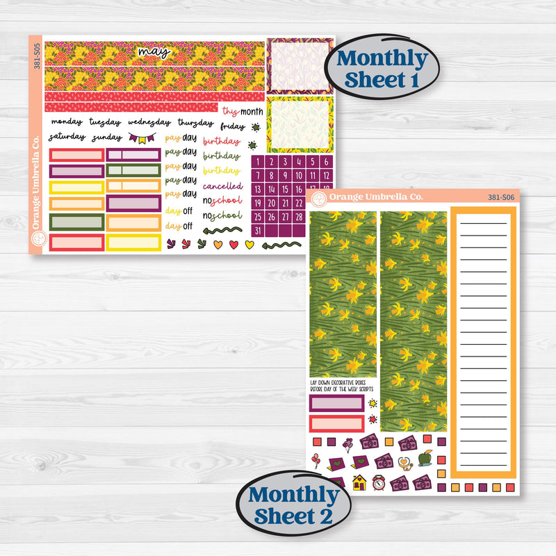 Spring or Summer Floral Kit | A5 Plum Monthly & Dashboard Planner Kit Stickers | Flower Garden | KIT-381-S