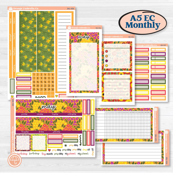 Spring or Summer Floral Kit | A5 Erin Condren Monthly & Dashboard Planner Kit Stickers | Flower Garden | KIT-381-V