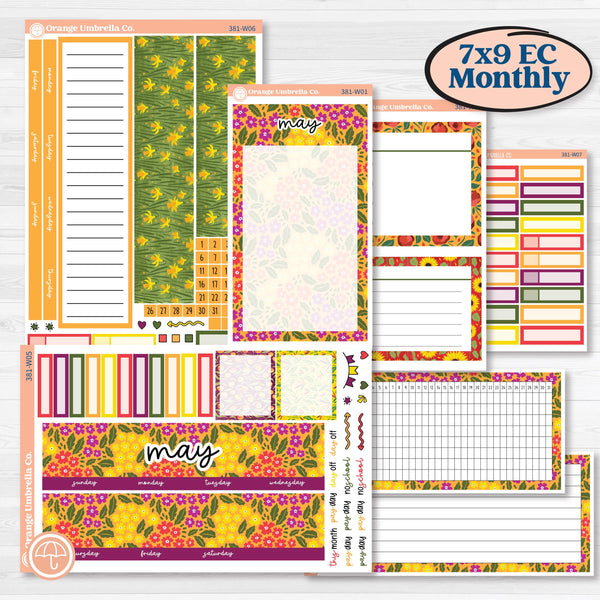 Spring or Summer Floral Kit | 7x9 Erin Condren Life Planner Monthly & Dashboard Planner Kit Stickers | Flower Garden | KIT-381-W