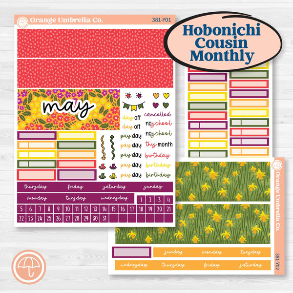 Spring or Summer Floral Kit | Hobonichi Cousin Monthly Planner Kit Stickers | Flower Garden | KIT-381-Y