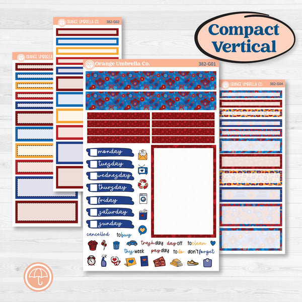 Floral Memorial Day Kit | A5 Compact Vertical Planner Kit Stickers for Erin Condren | Brave | KIT-382-G