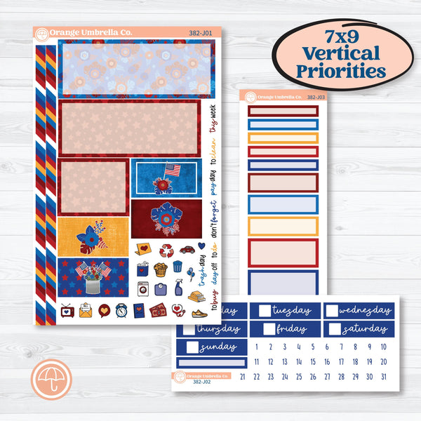 Floral Memorial Day Kit | Plum Vertical Priorities 7x9 Planner Kit Stickers | Brave | KIT-382-J