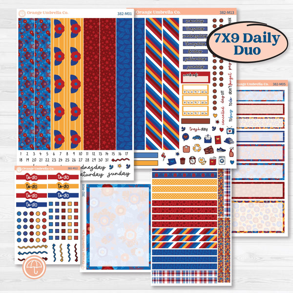 Floral Memorial Day Kit | 7x9 Erin Condren Daily Duo Planner Kit Stickers | Brave | KIT-382-M