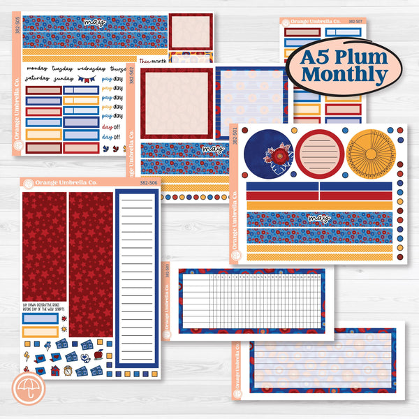 Floral Memorial Day Kit | A5 Plum Monthly & Dashboard Planner Kit Stickers | Brave | KIT-382-S