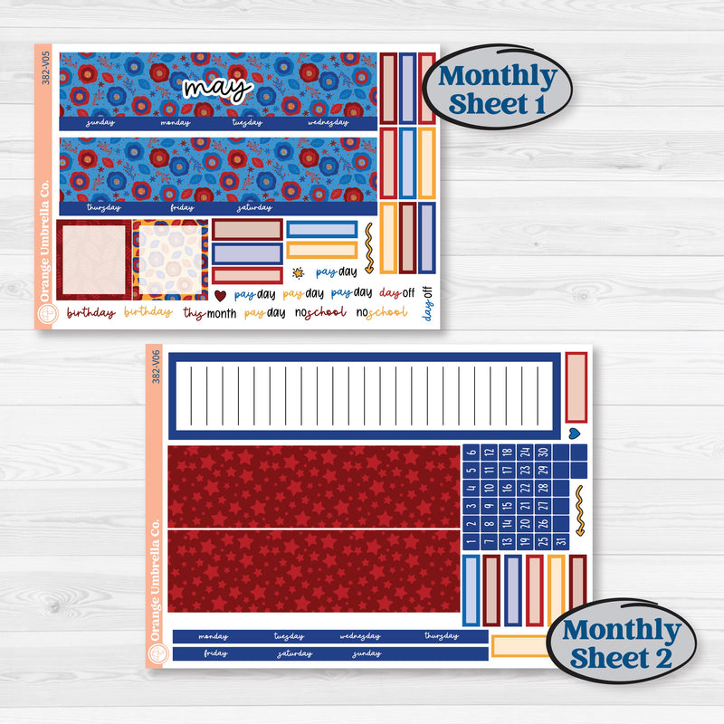 Floral Memorial Day Kit | A5 Erin Condren Monthly & Dashboard Planner Kit Stickers | Brave | KIT-382-V