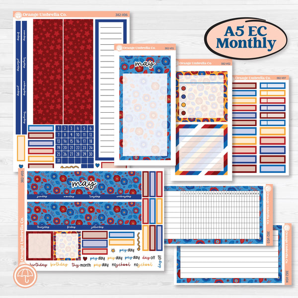 Floral Memorial Day Kit | A5 Erin Condren Monthly & Dashboard Planner Kit Stickers | Brave | KIT-382-V