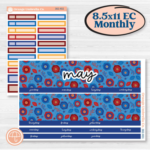 Floral Memorial Day Kit | 8.5 x 11 Erin Condren Monthly Planner Kit Stickers | Brave | KIT-382-X