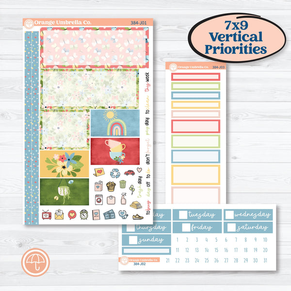 Butterflies & Rainbow Summer Kit | Plum Vertical Priorities 7x9 Planner Kit Stickers | Spring Breeze | KIT-384-J