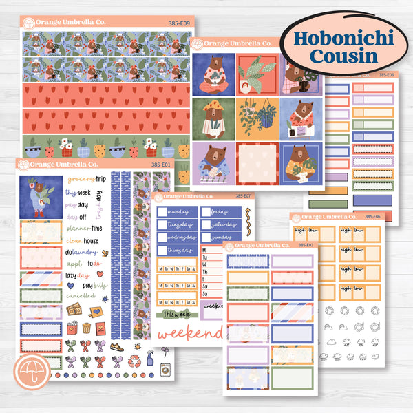 Bear and Plant Kit | Hobonichi Cousin Weekly & Daily Planner Kit Stickers | Homebody | KIT-385-E