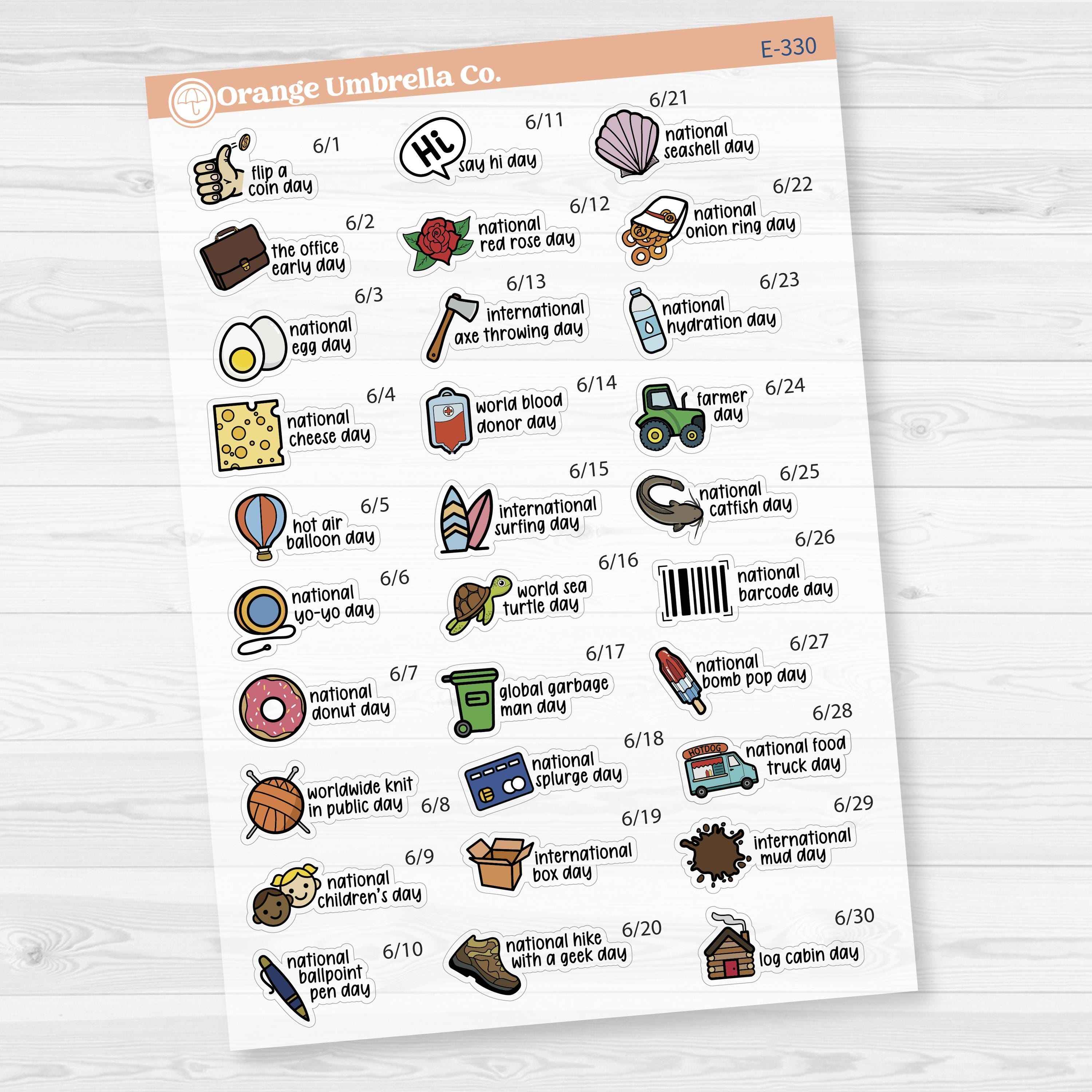 June Wacky Holidays Script Planner Stickers | F17 | E-330