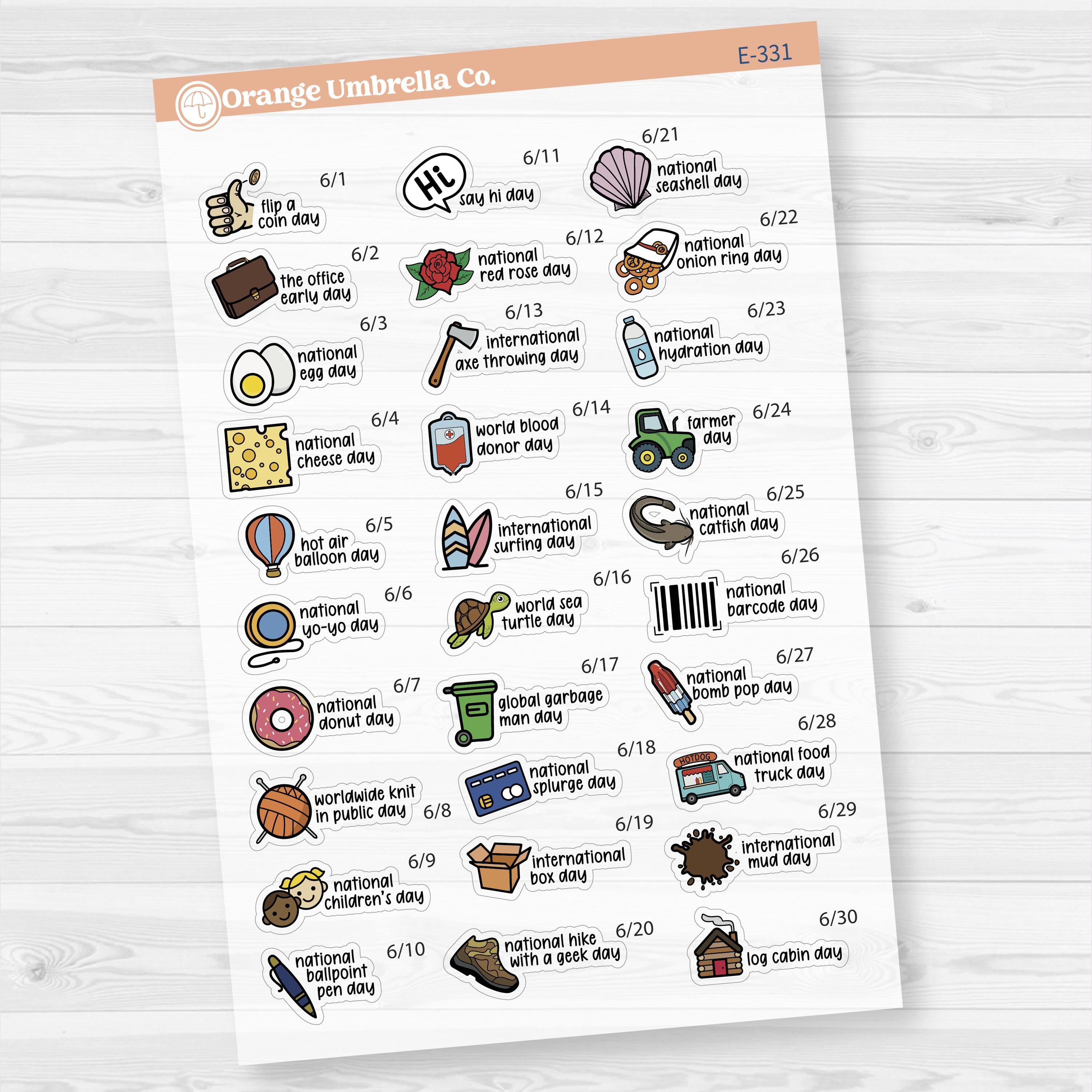 June Wacky Holidays Mini Script Planner Stickers | F17 | E-331