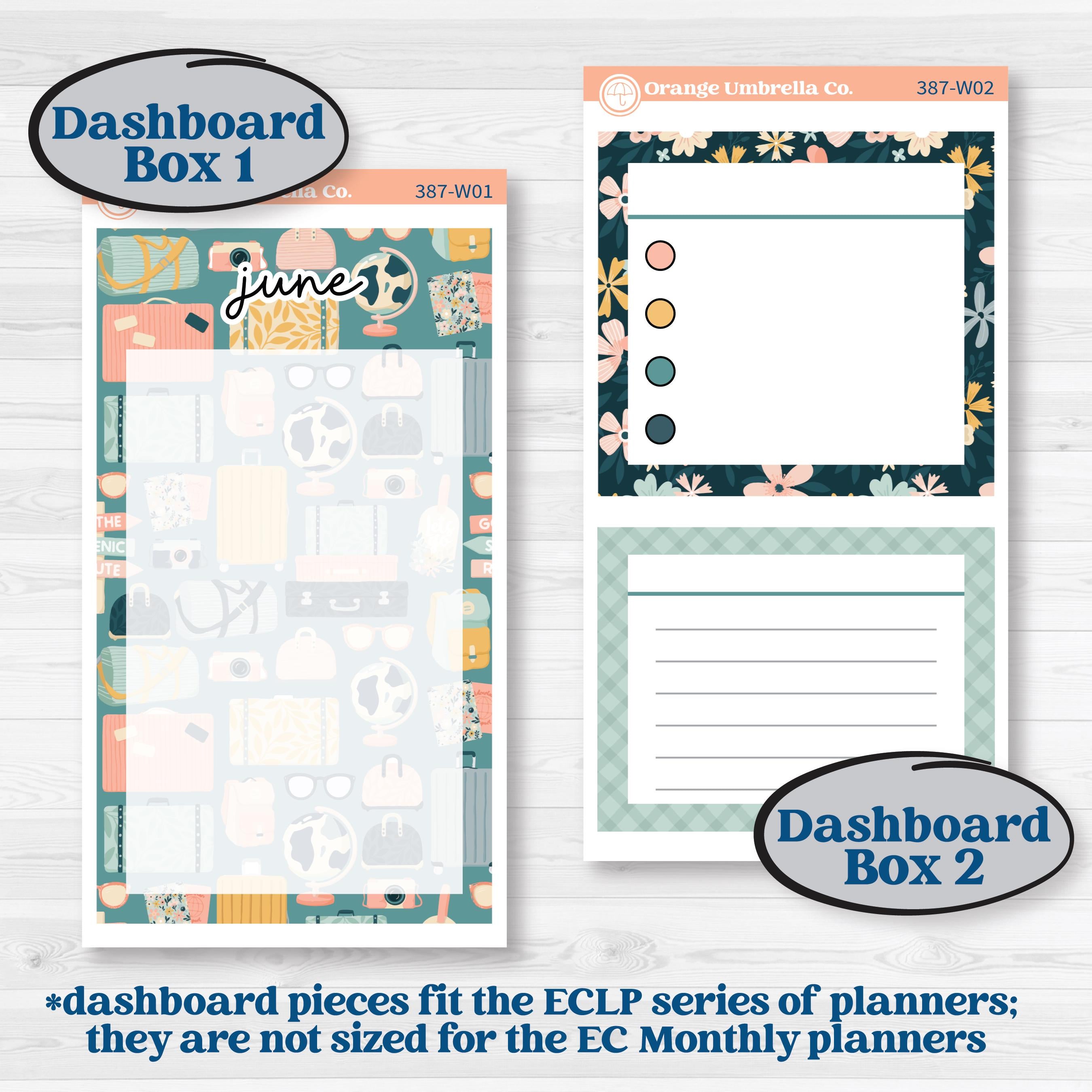 Travel Vacation Planner Kit | 7x9 Erin Condren Life Planner Monthly & Dashboard Planner Kit Stickers | Adventure Awaits | KIT-387-W