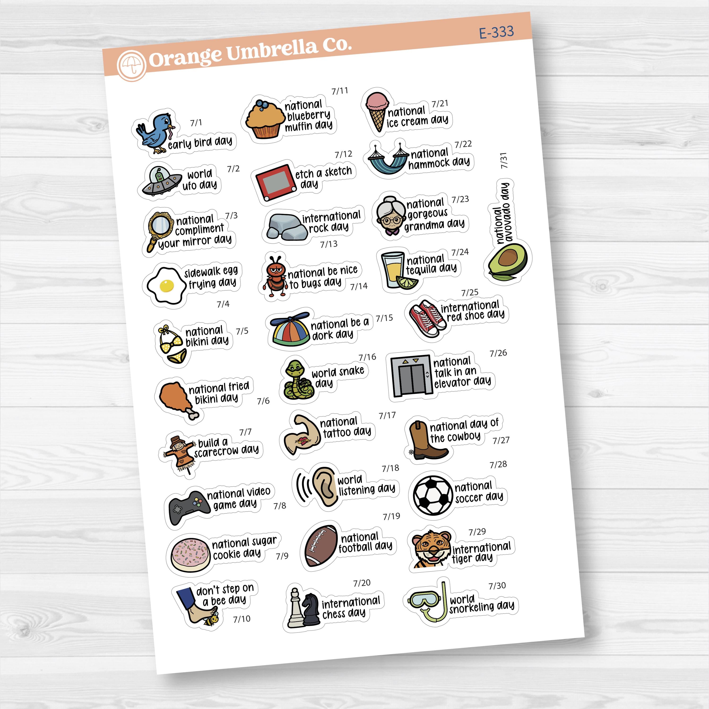 July Wacky Holidays Mini Script Planner Stickers | F17 | E-333