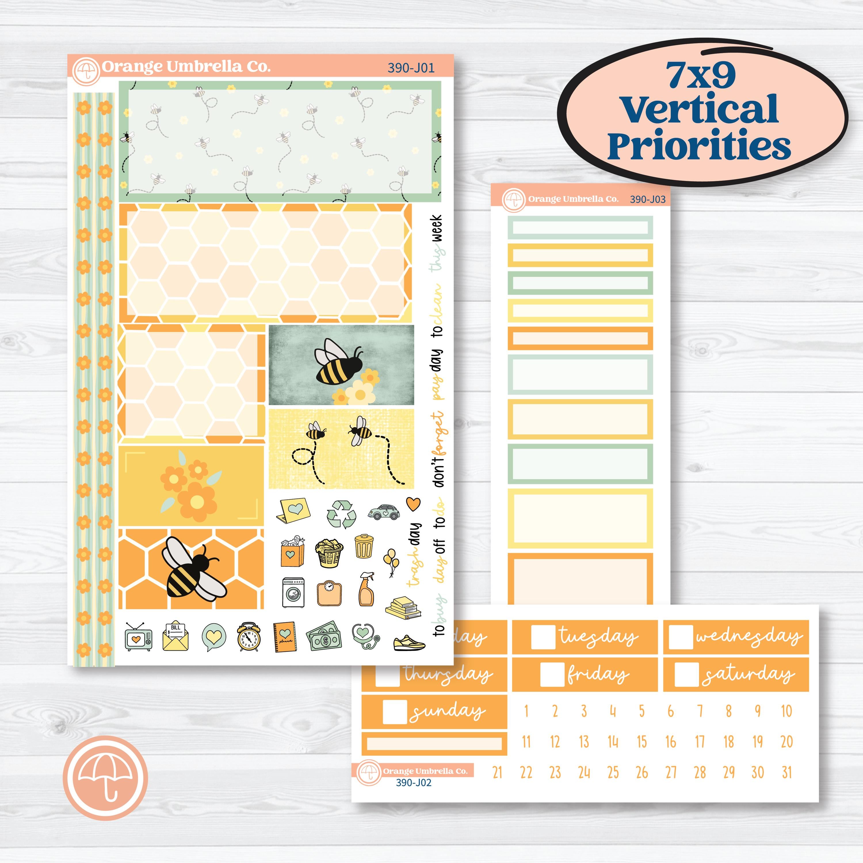 Bee Planner Kit | Plum Vertical Priorities 7x9 Planner Kit Stickers | Buzz Off | KIT-390-J
