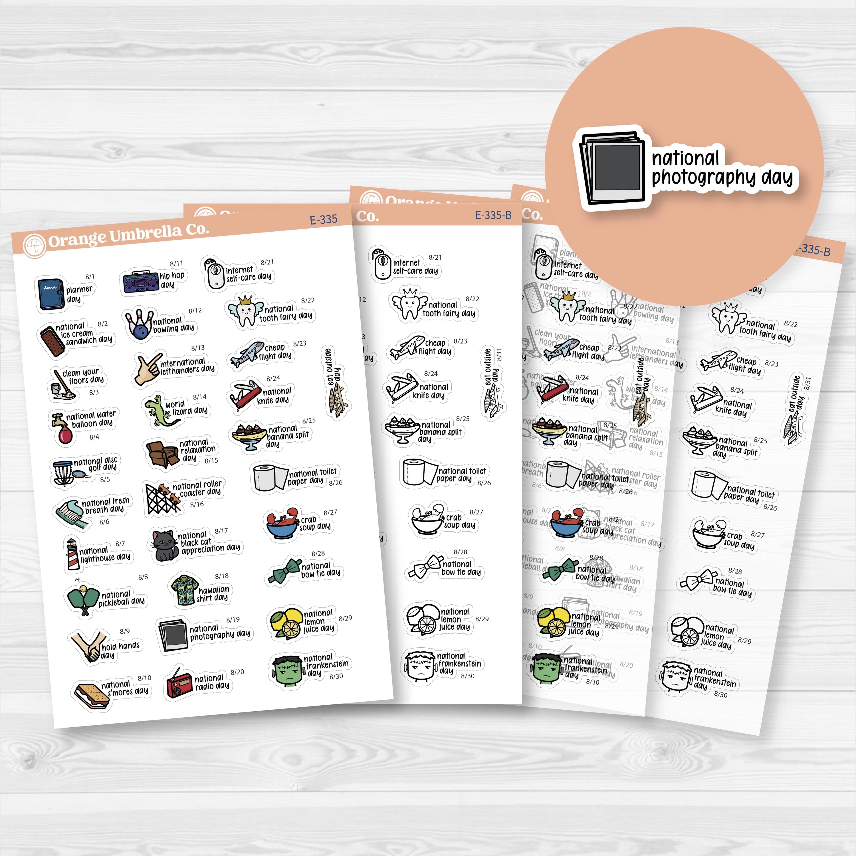 August Wacky Holidays Mini Script Planner Stickers | F17 | E-335