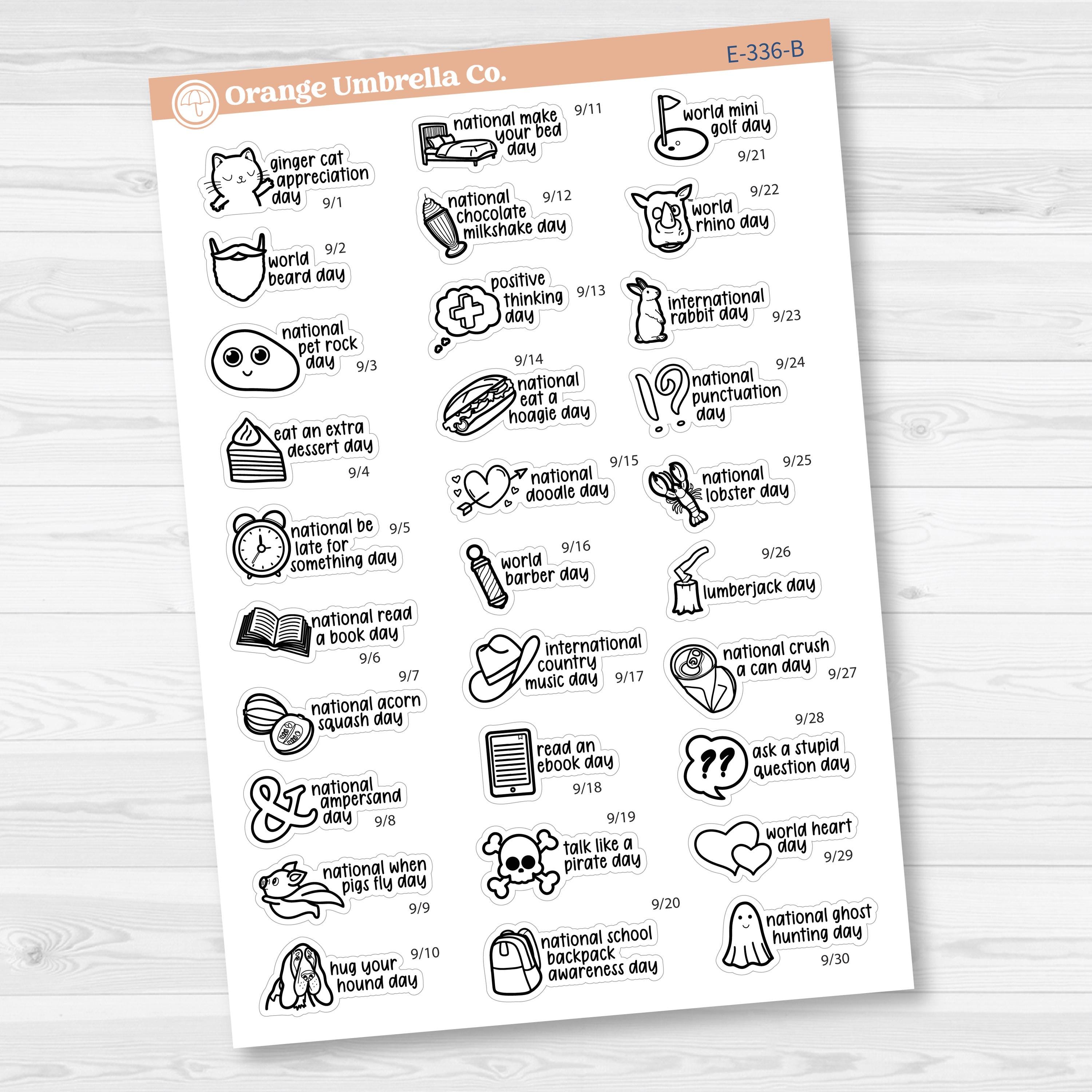 September Wacky Holidays Script Planner Stickers | F17 | E-336