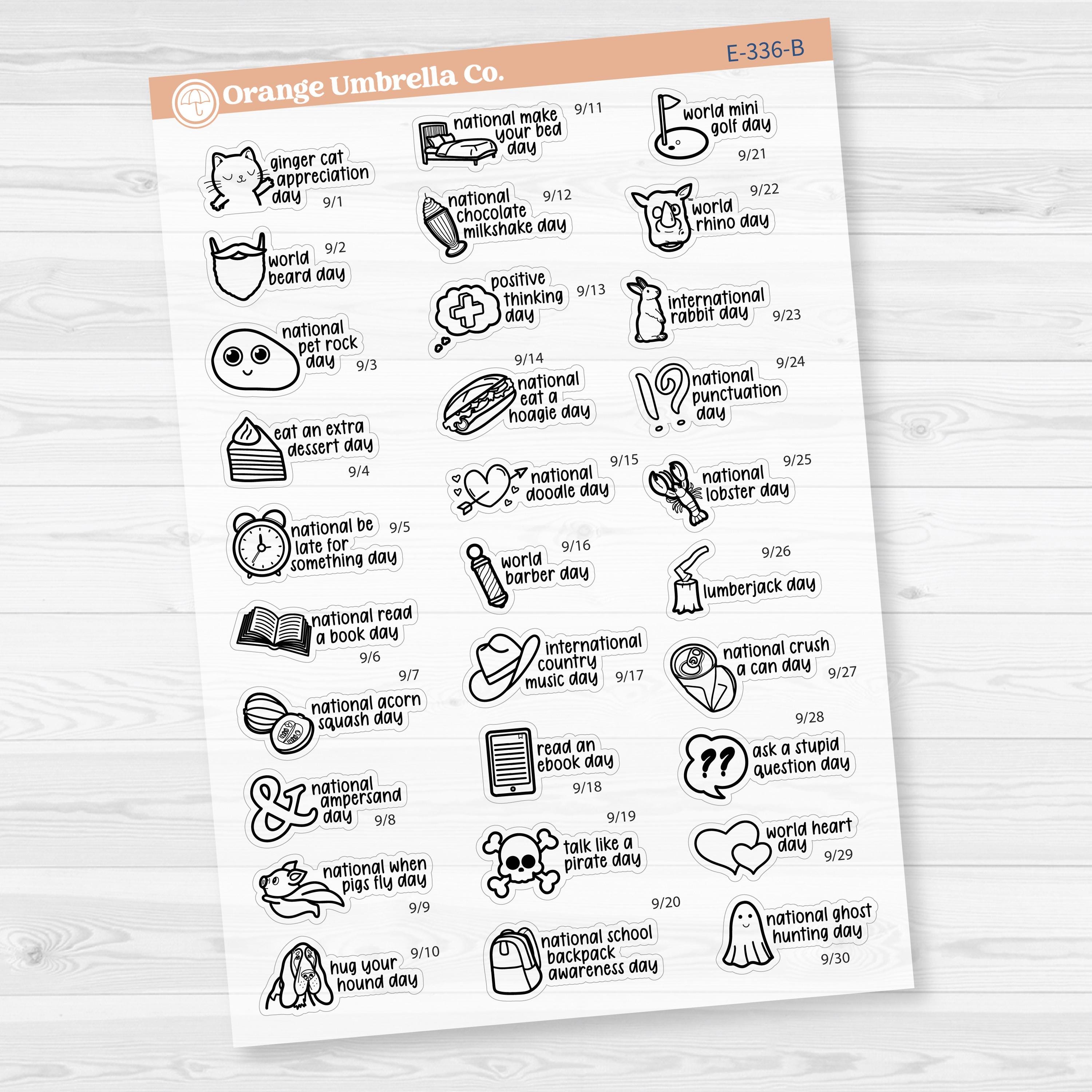 September Wacky Holidays Script Planner Stickers | F17 | E-336