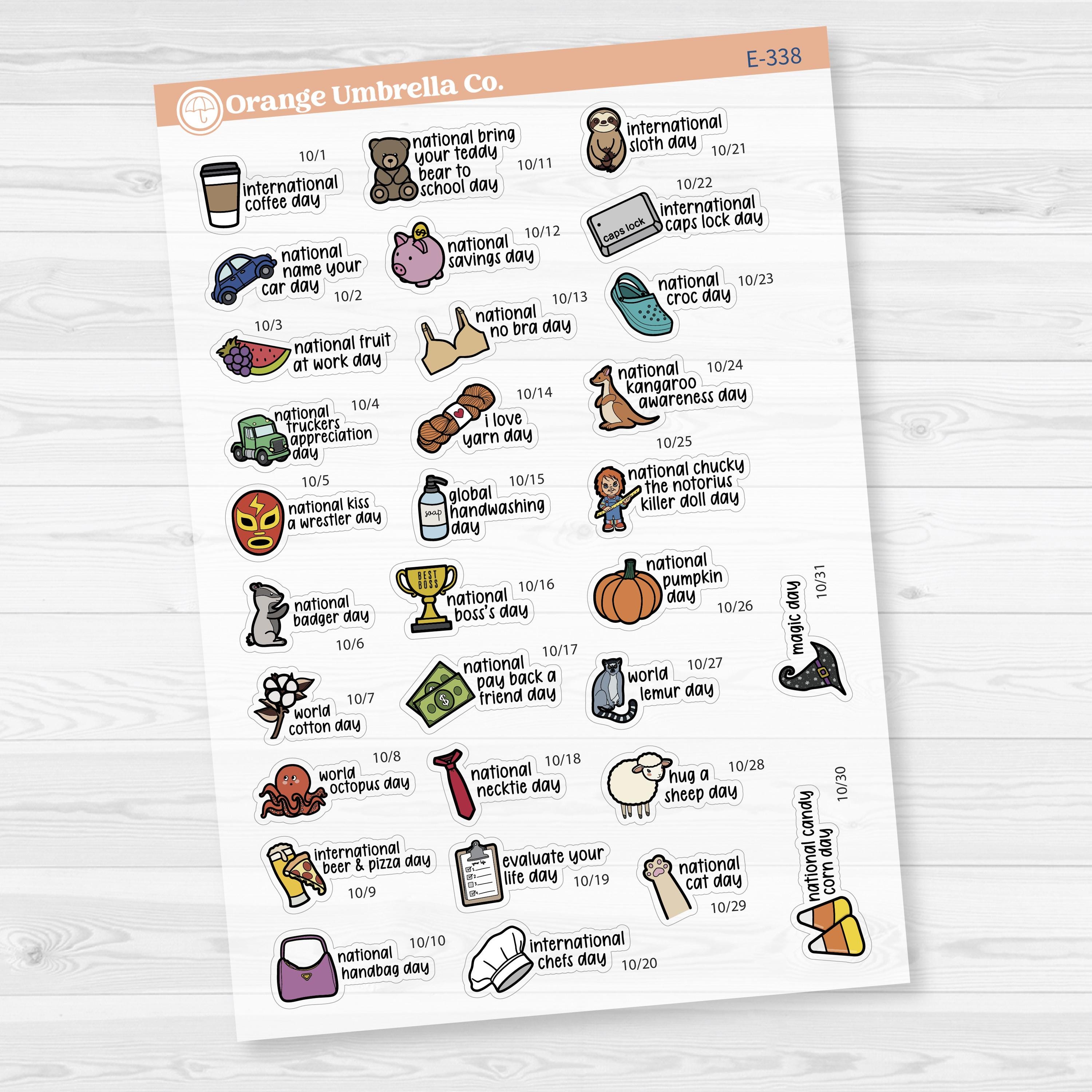 October Wacky Holidays Script Planner Stickers | F17 | E-338