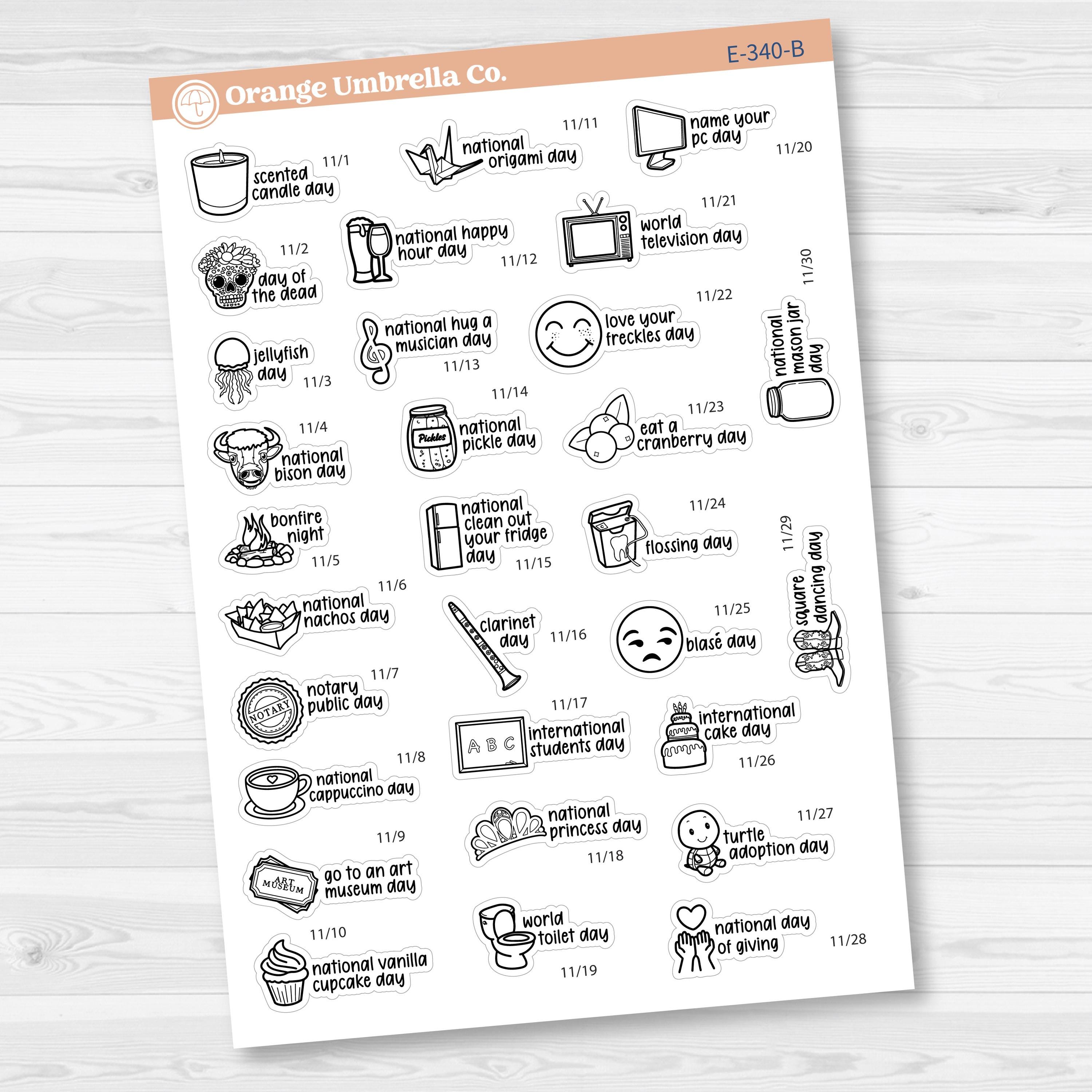 November Wacky Holidays Script Planner Stickers | F17 | E-340
