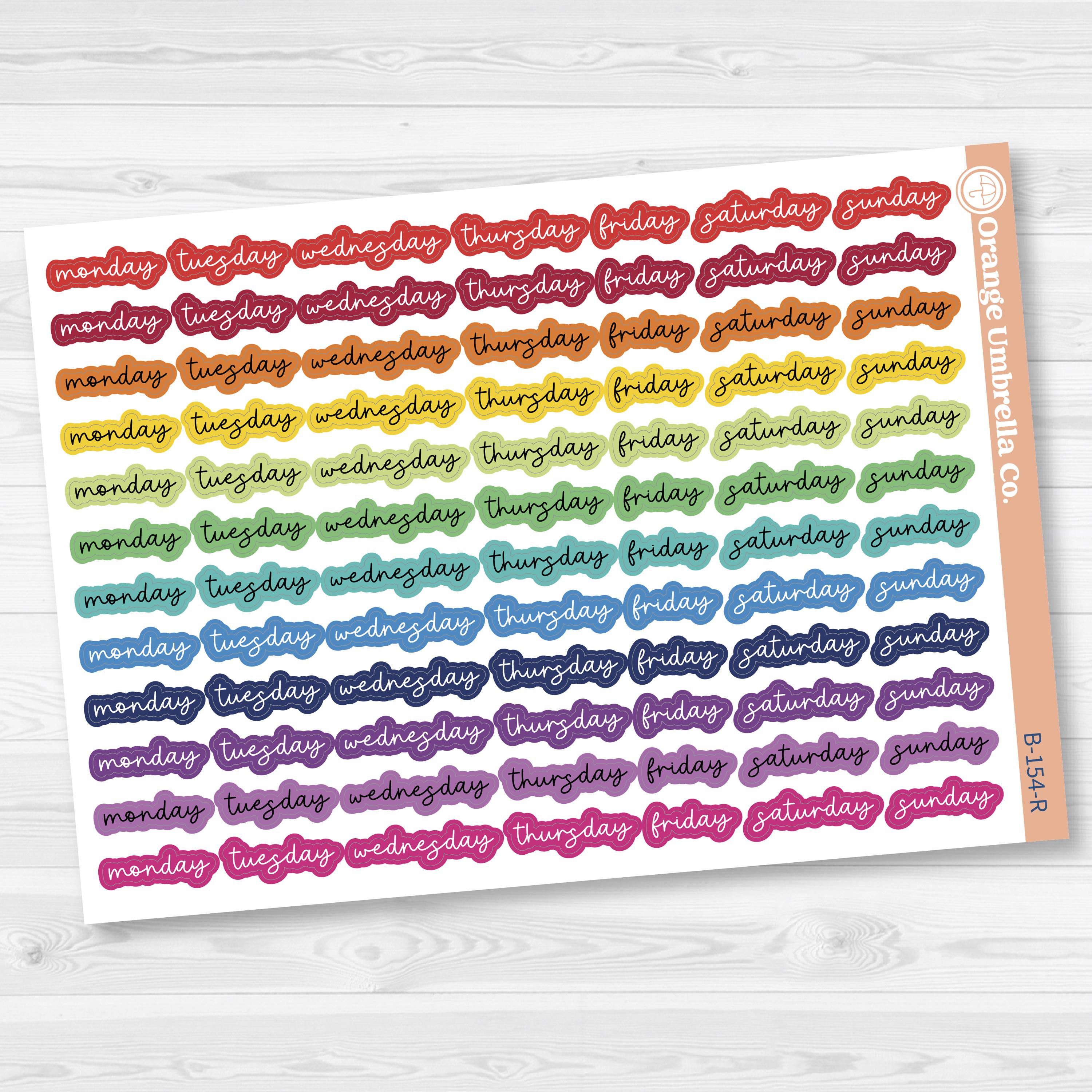 Script Days of the Week Color Planner Stickers | F17 | B-154