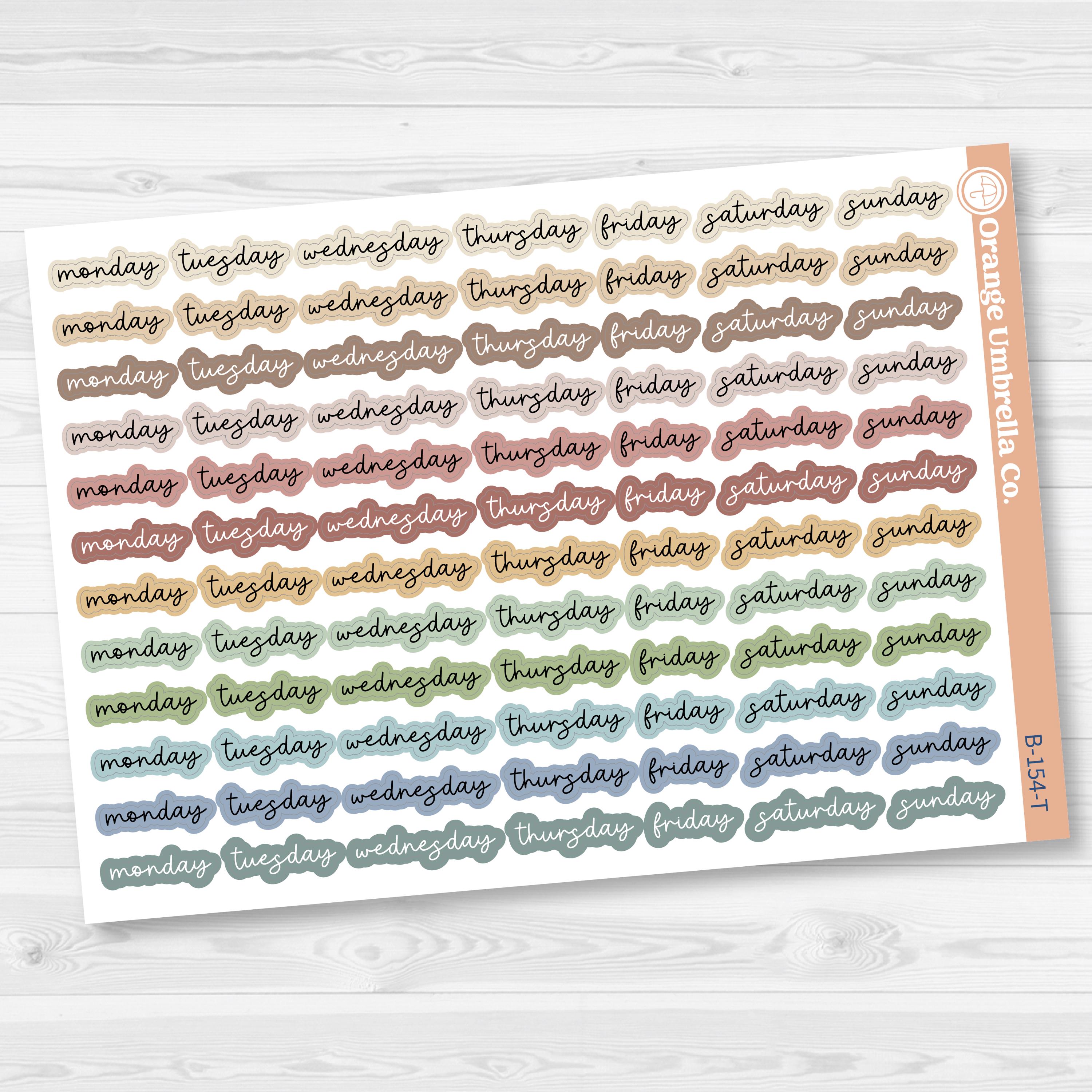 Script Days of the Week Color Planner Stickers | F17 | B-154