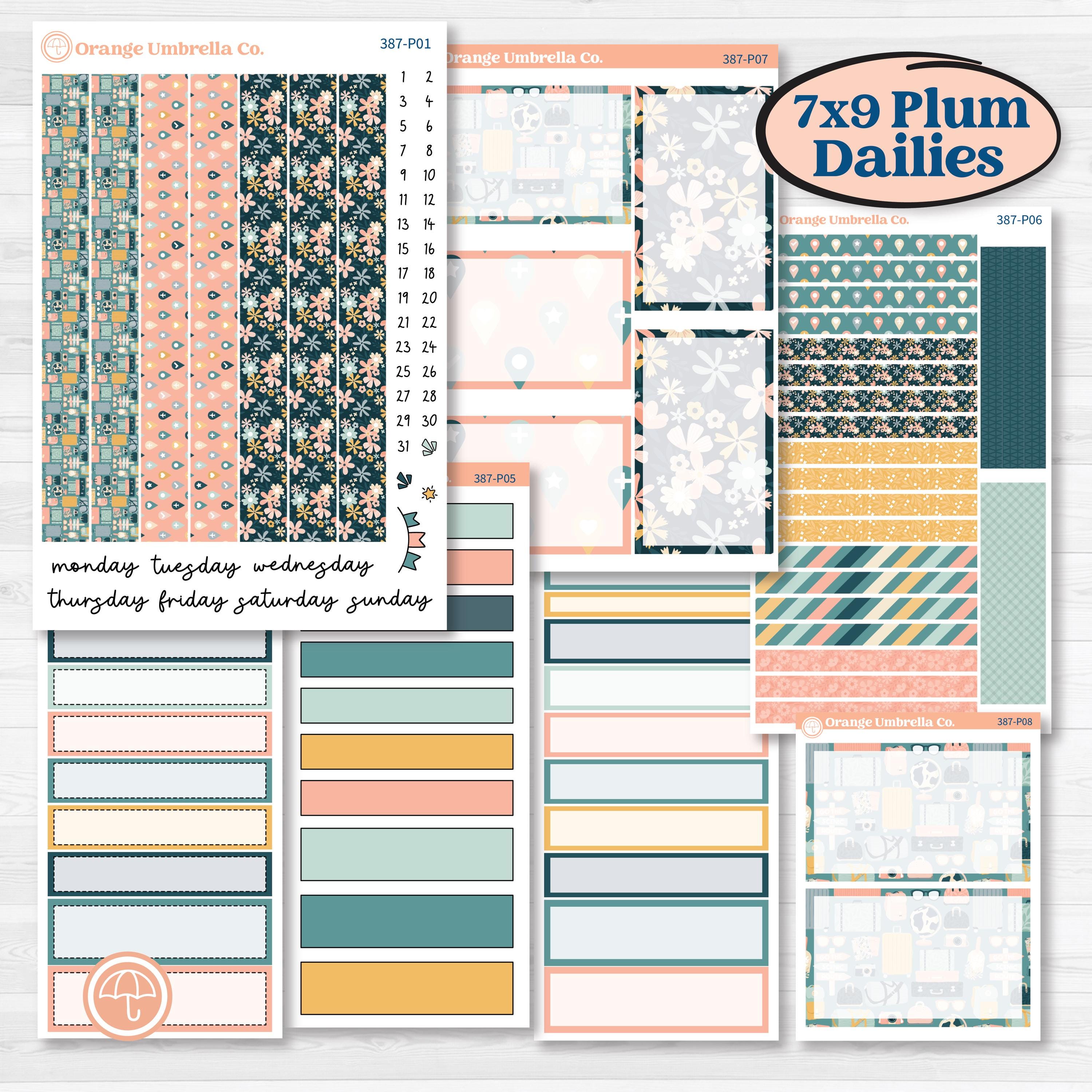 Travel Vacation Planner Kit | 7x9 Plum Daily Planner Kit Stickers | Adventure Awaits | KIT-387-P