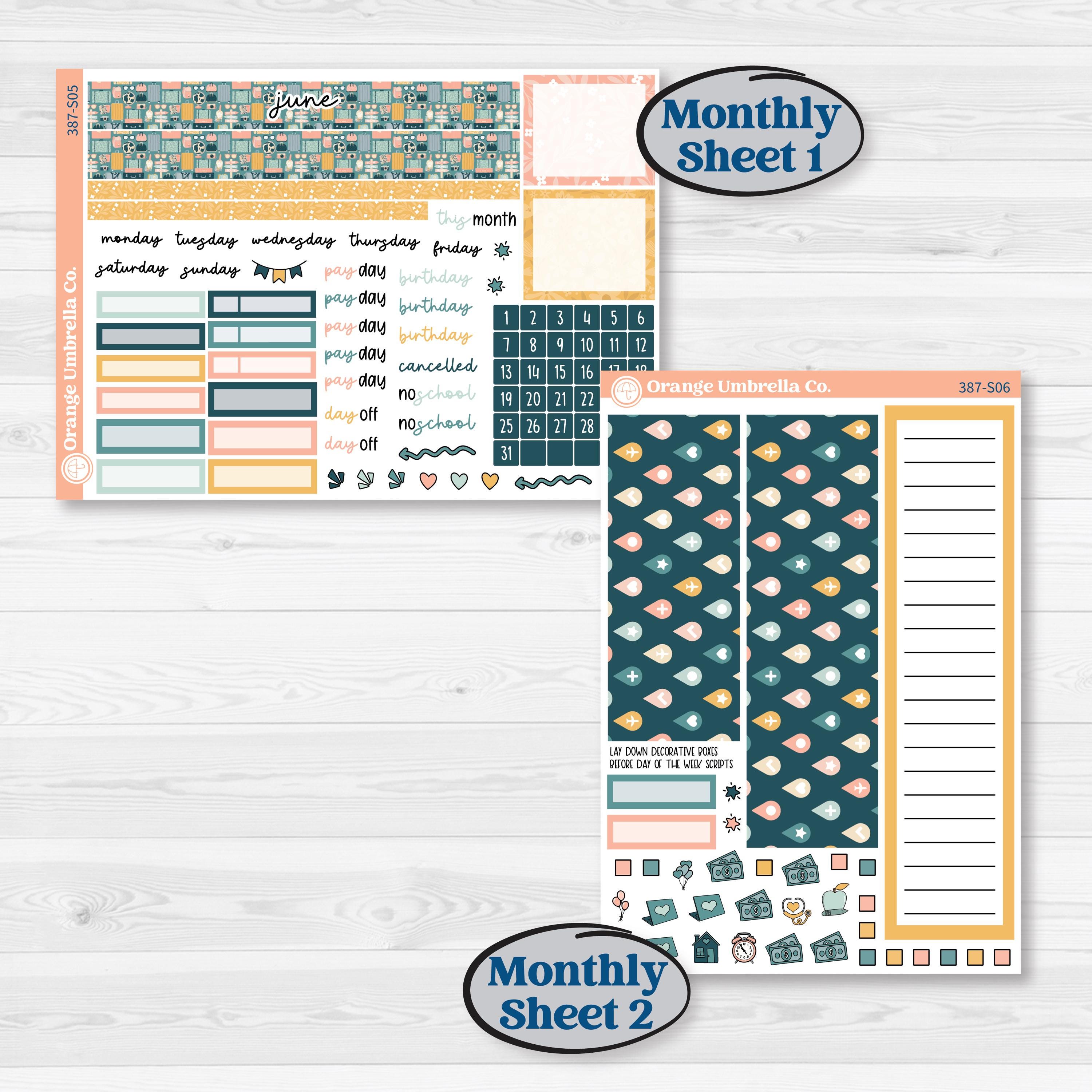 Travel Vacation Planner Kit | A5 Plum Monthly & Dashboard Planner Kit Stickers | Adventure Awaits | KIT-387-S