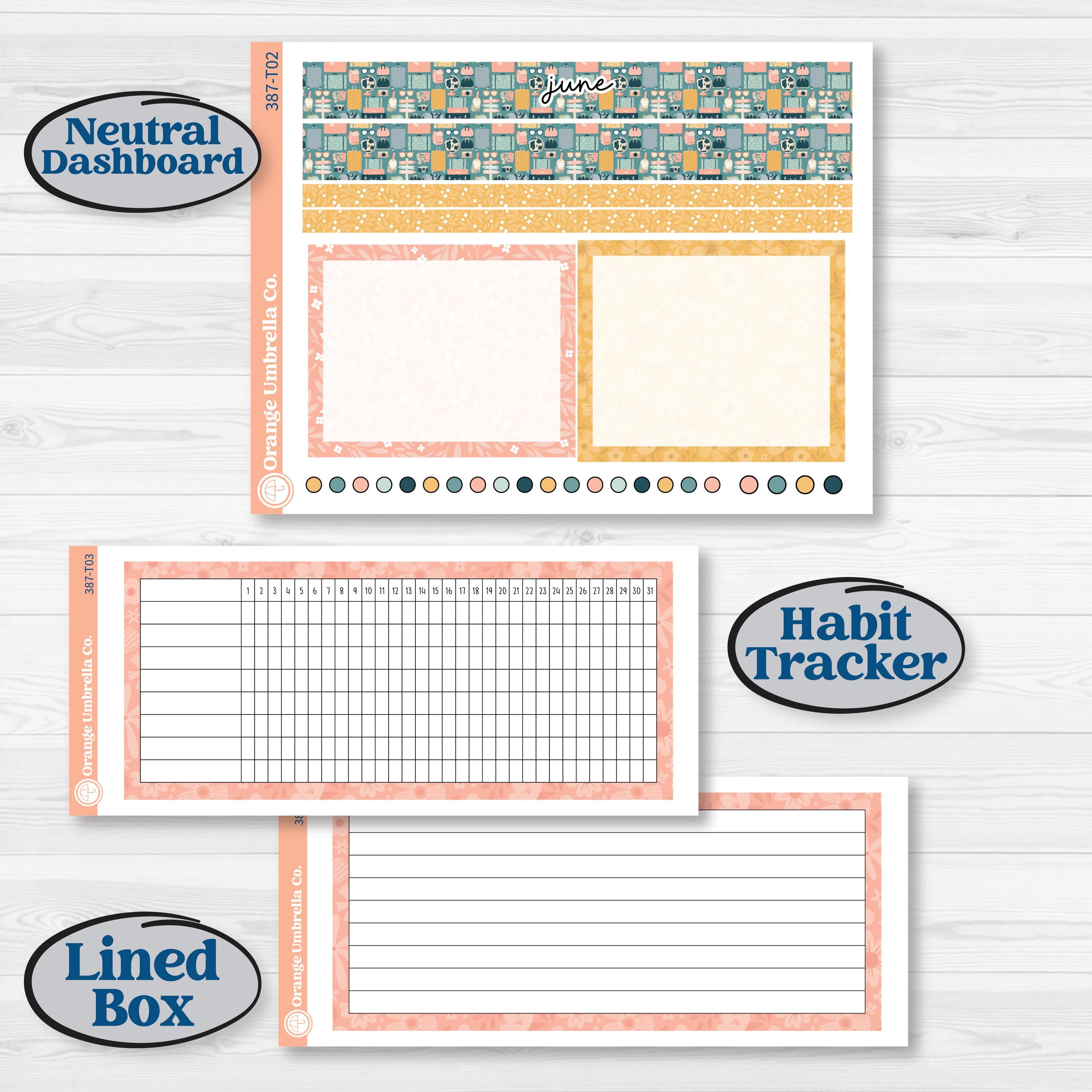 Travel Vacation Planner Kit | 7x9 Plum Monthly & Dashboard Planner Kit Stickers | Adventure Awaits | KIT-387-T