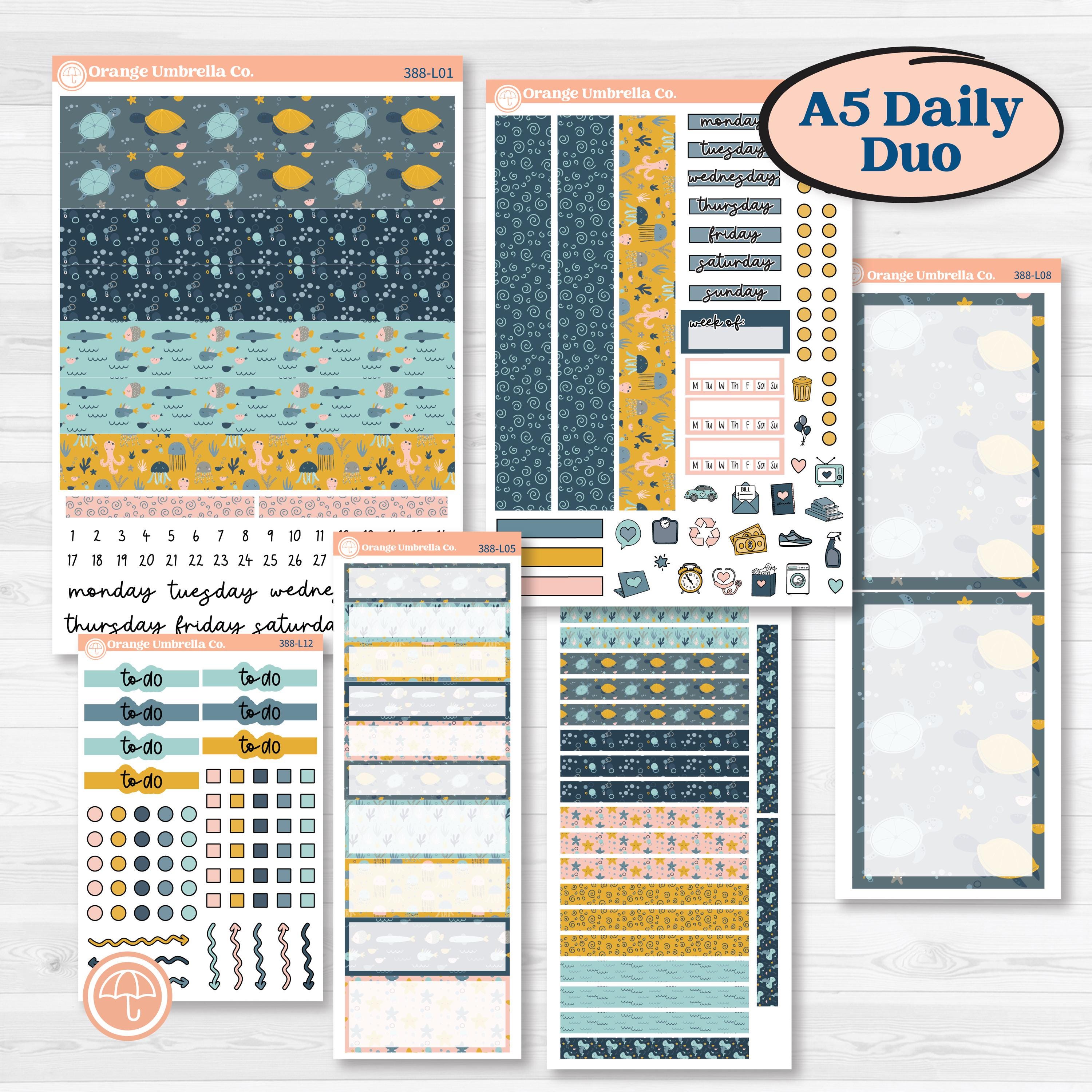 Summer Ocean Beach Kit | A5 Daily Duo Planner Kit Stickers | Seas the Day | KIT-388-L