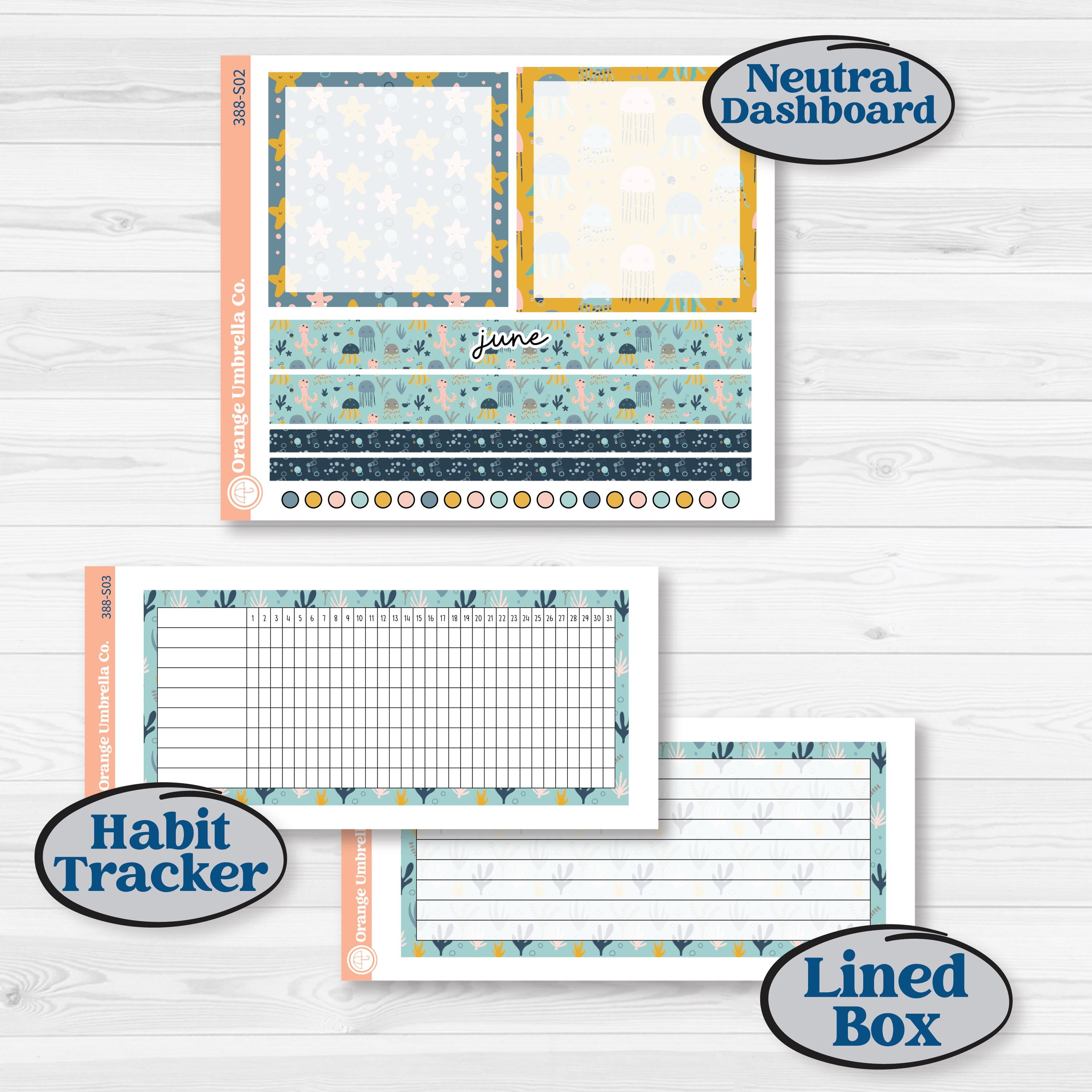 Summer Ocean Beach Kit | A5 Plum Monthly & Dashboard Planner Kit Stickers | Seas the Day | KIT-388-S