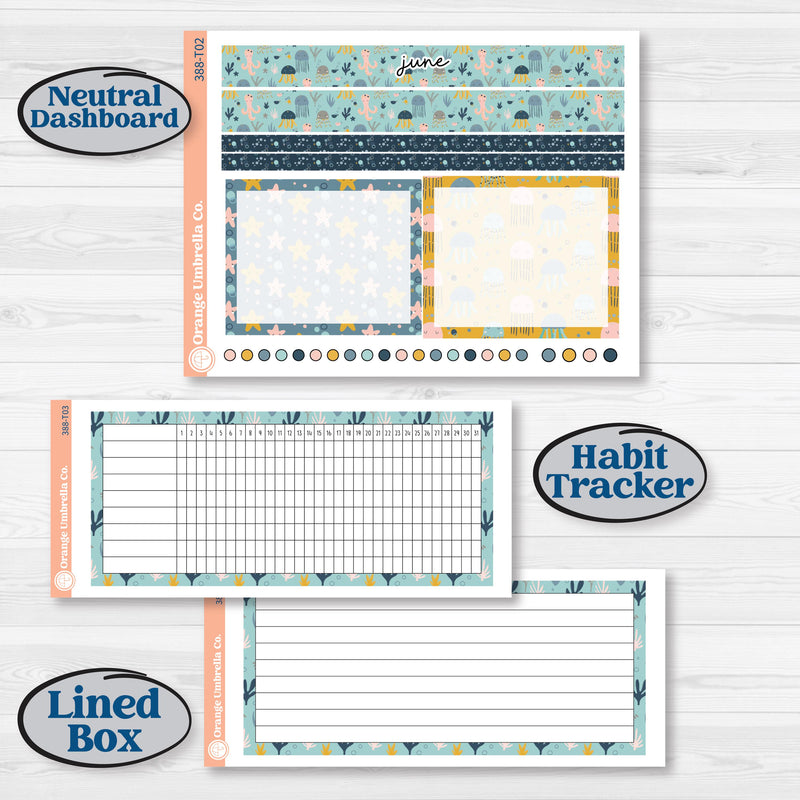 Summer Ocean Beach Kit | 7x9 Plum Monthly & Dashboard Planner Kit Stickers | Seas the Day | KIT-388-T