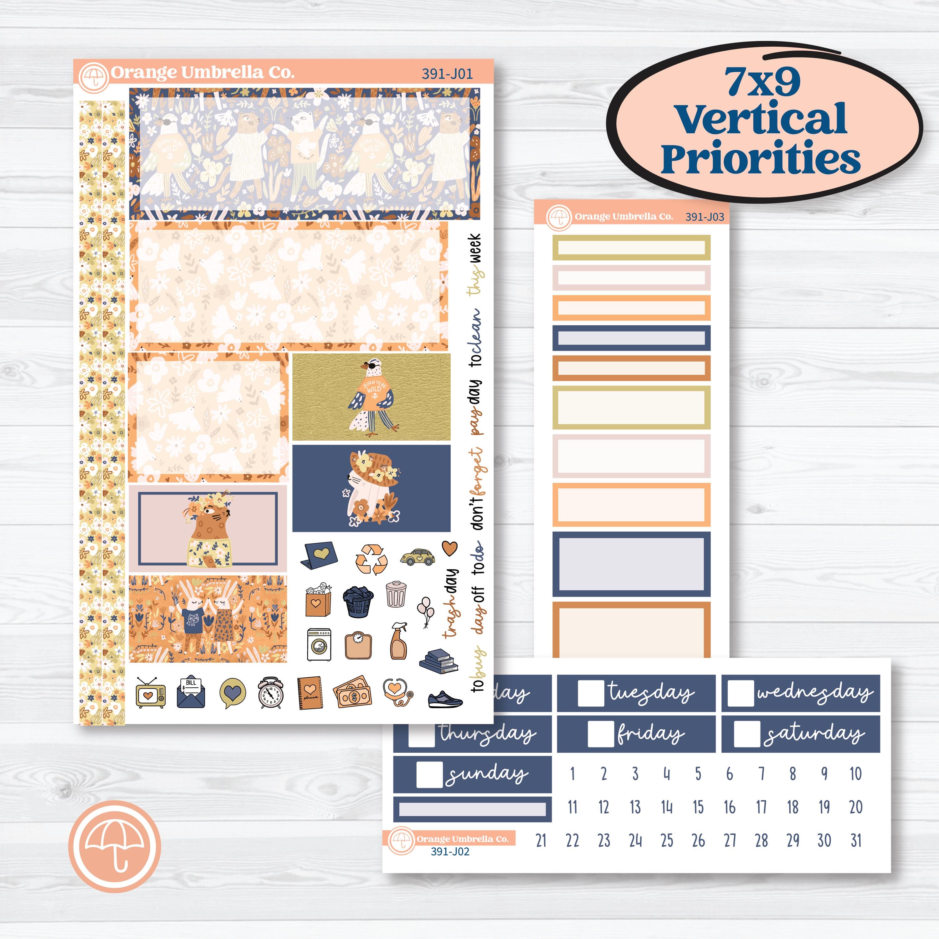 Fun Animal Kit | Plum Vertical Priorities 7x9 Planner Kit Stickers | Gone With The Wild | KIT-391-J