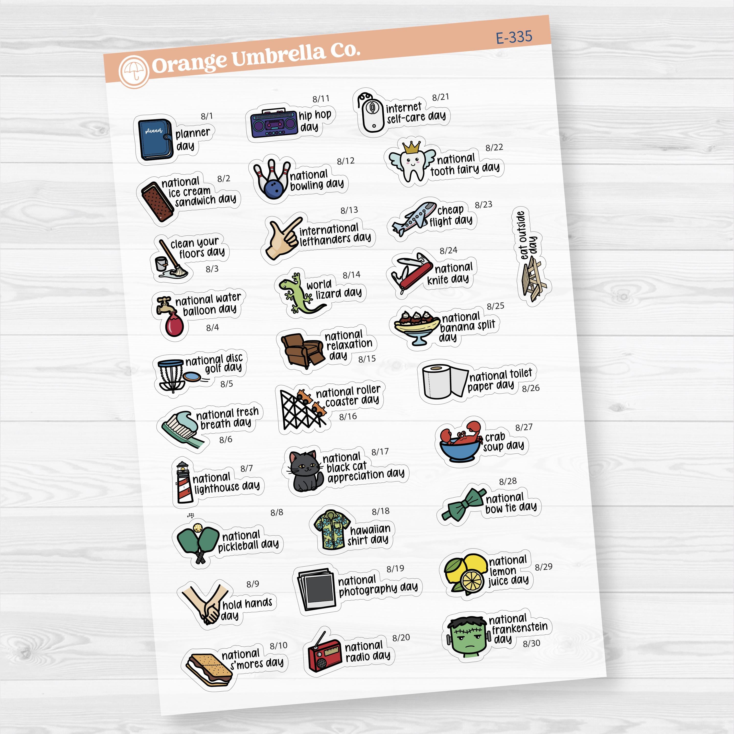 August Wacky Holidays Mini Script Planner Stickers | F17 | E-335