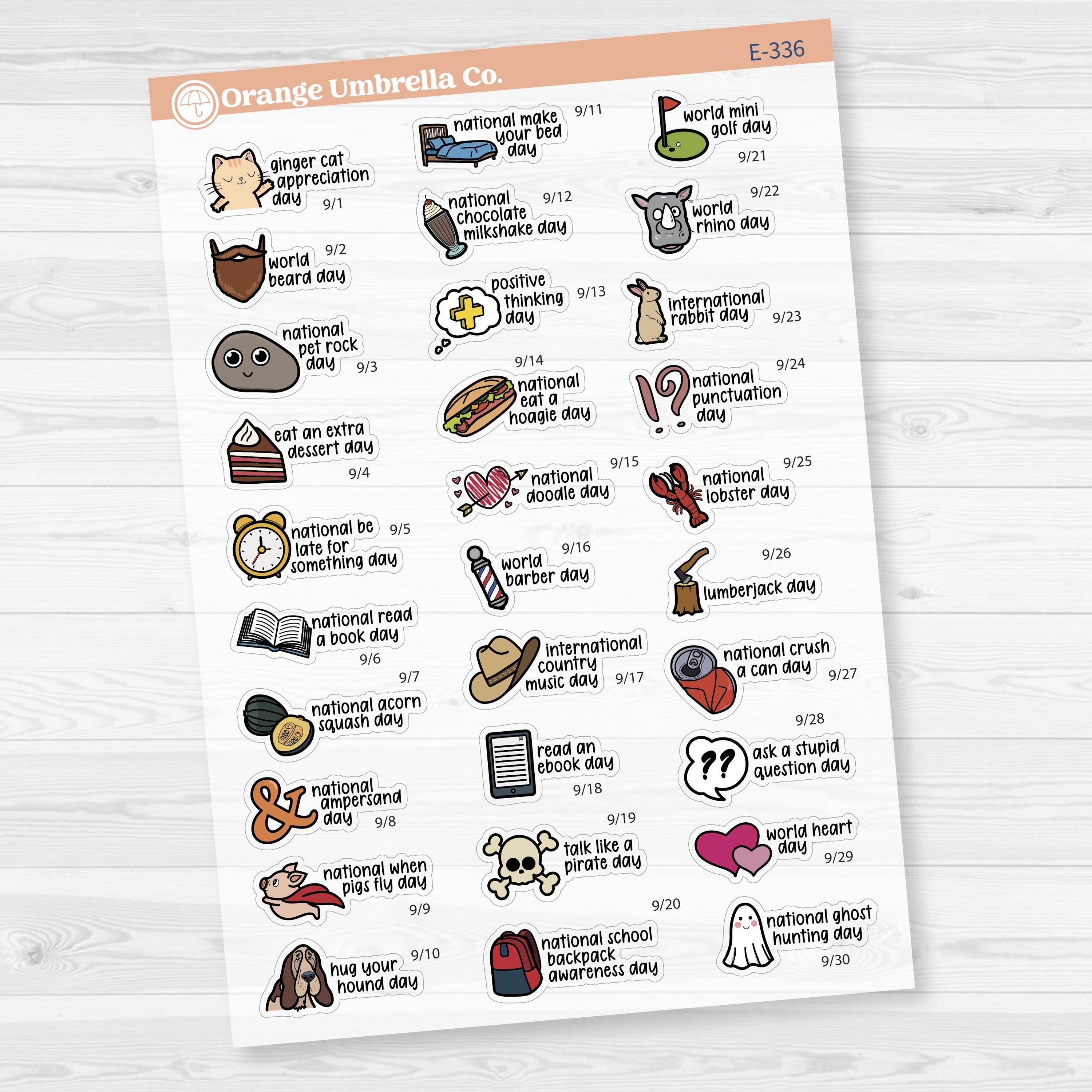 September Wacky Holidays Script Planner Stickers | F17 | E-336