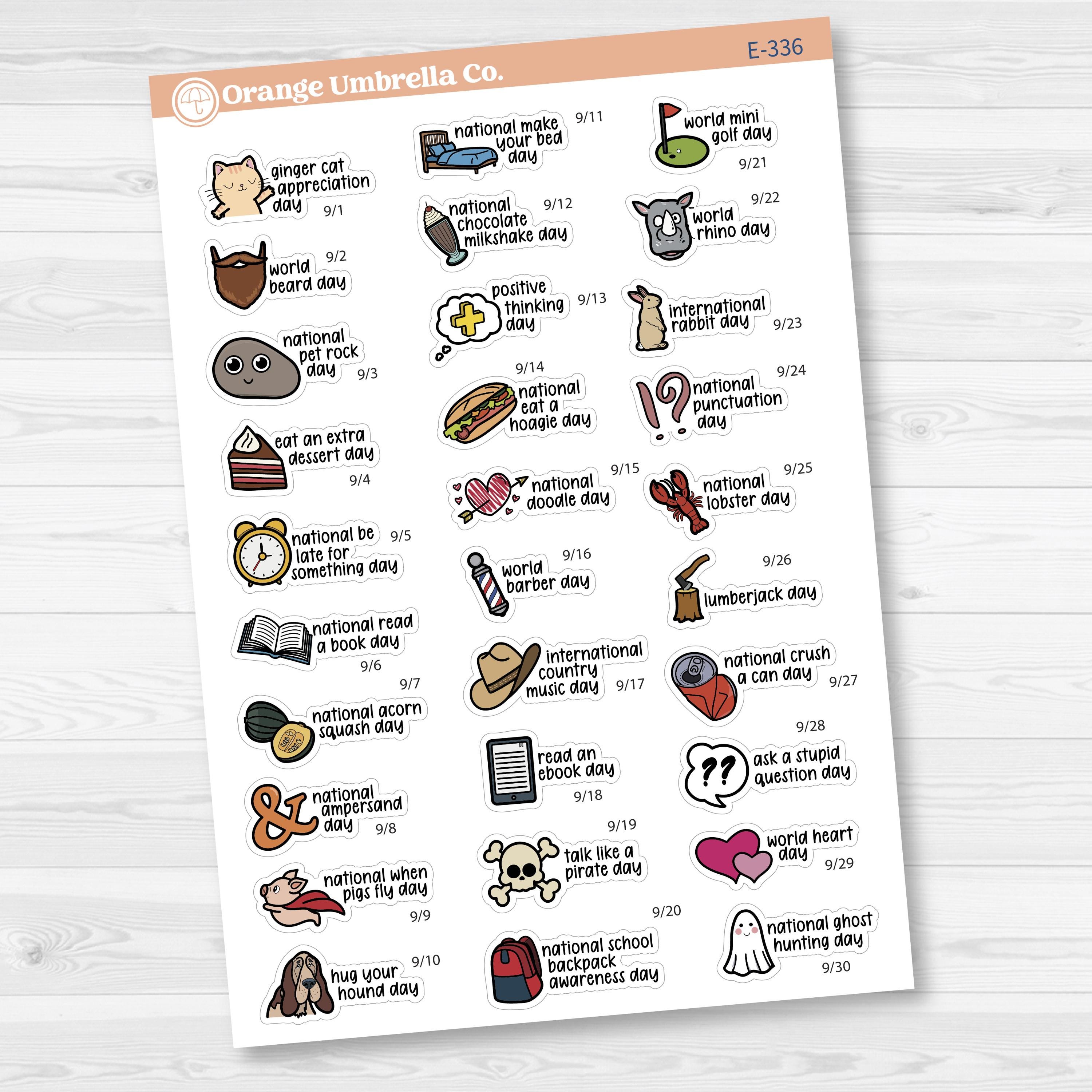 September Wacky Holidays Script Planner Stickers | F17 | E-336