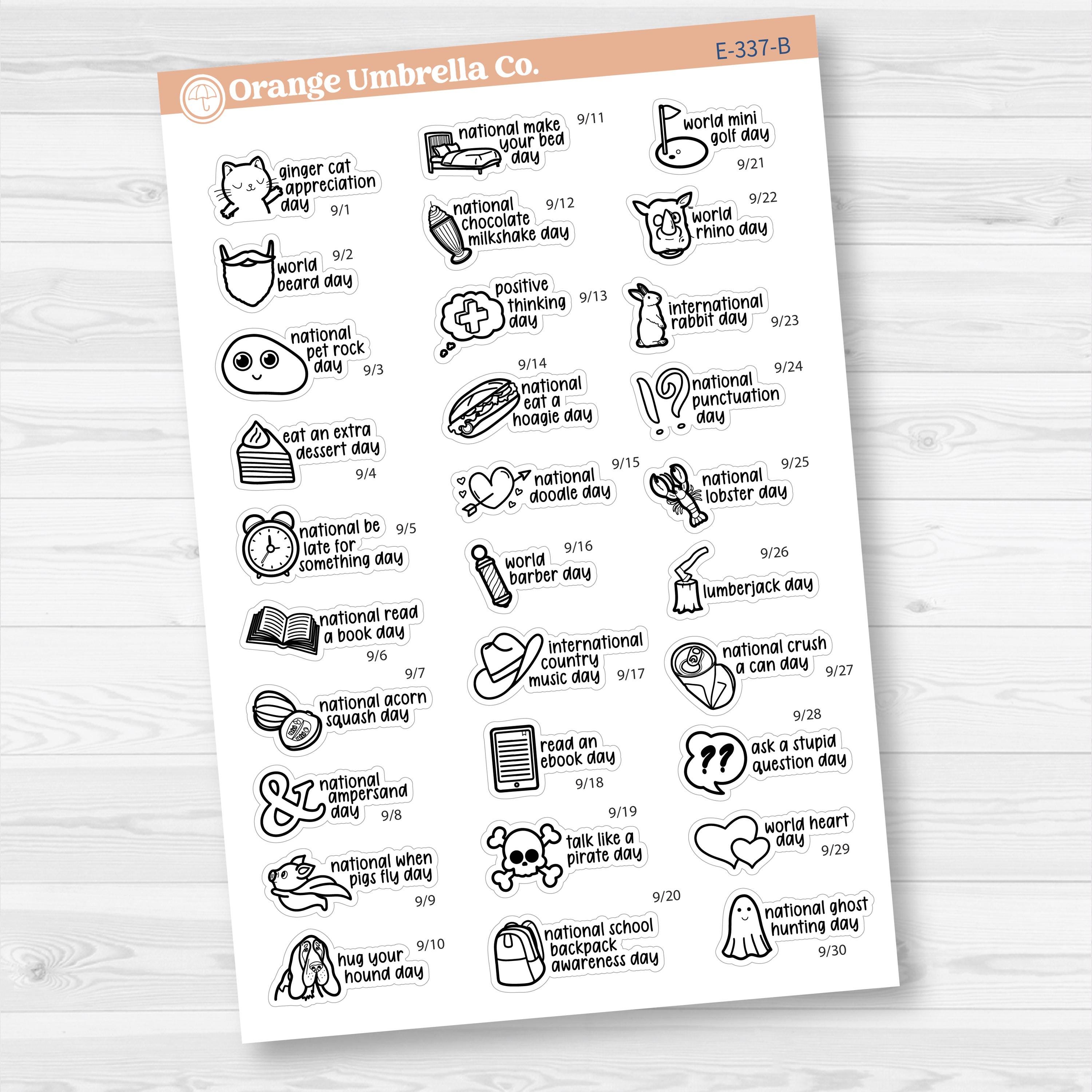 September Wacky Holidays Mini Script Planner Stickers | F17 | E-337