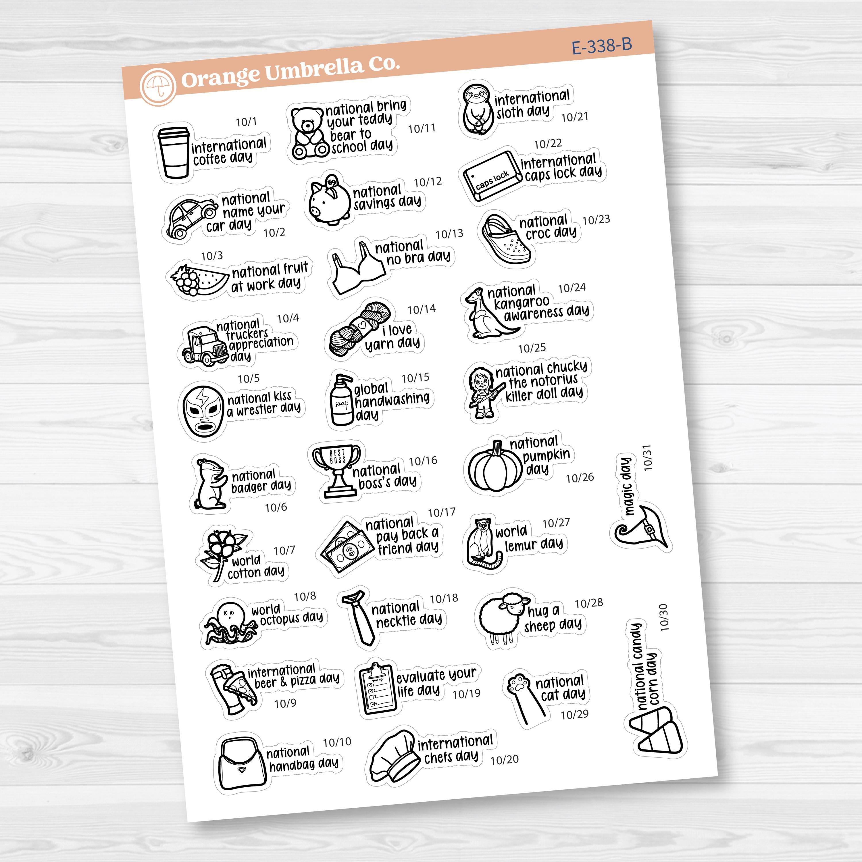 October Wacky Holidays Script Planner Stickers | F17 | E-338