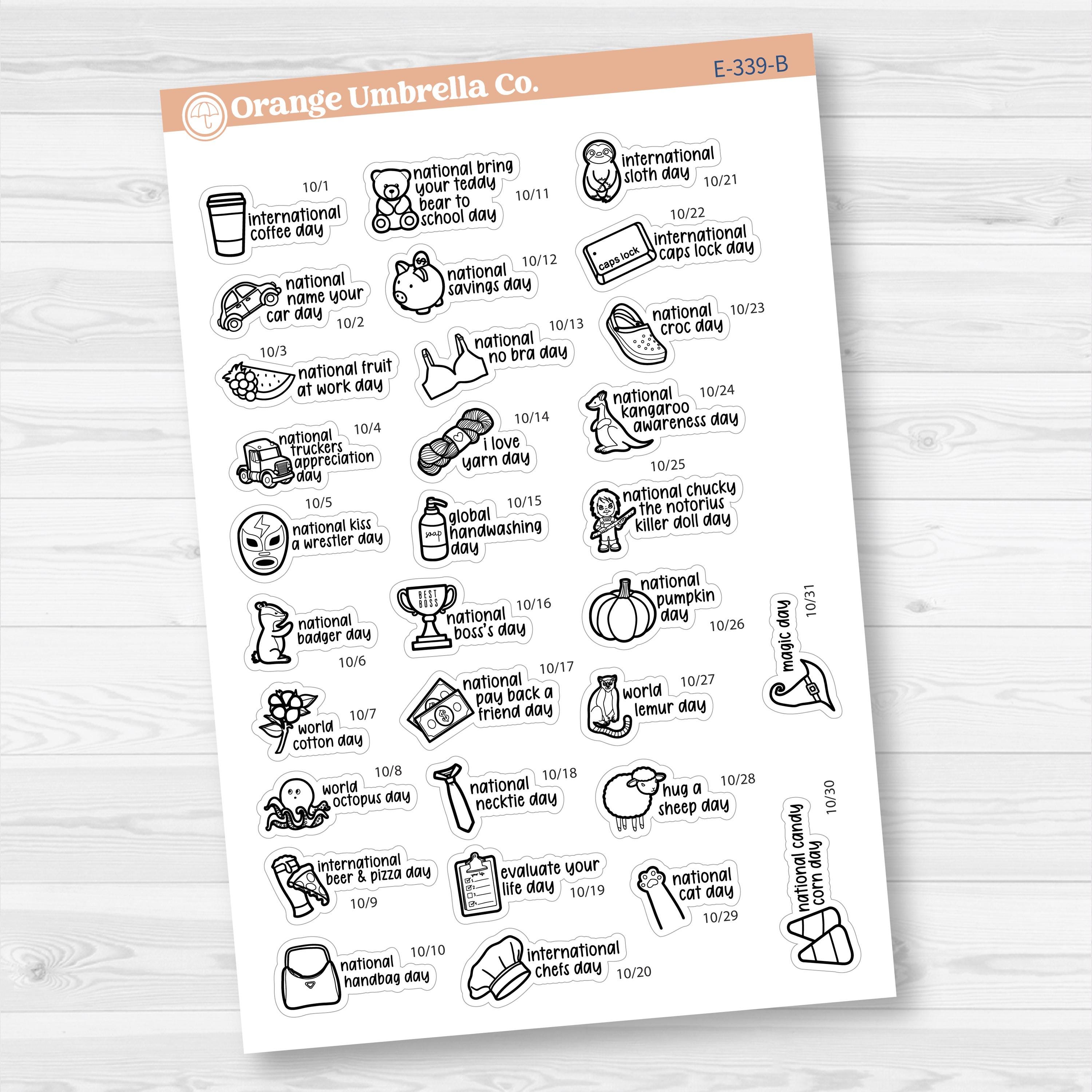 October Wacky Holidays Mini Script Planner Stickers | F17 | E-339
