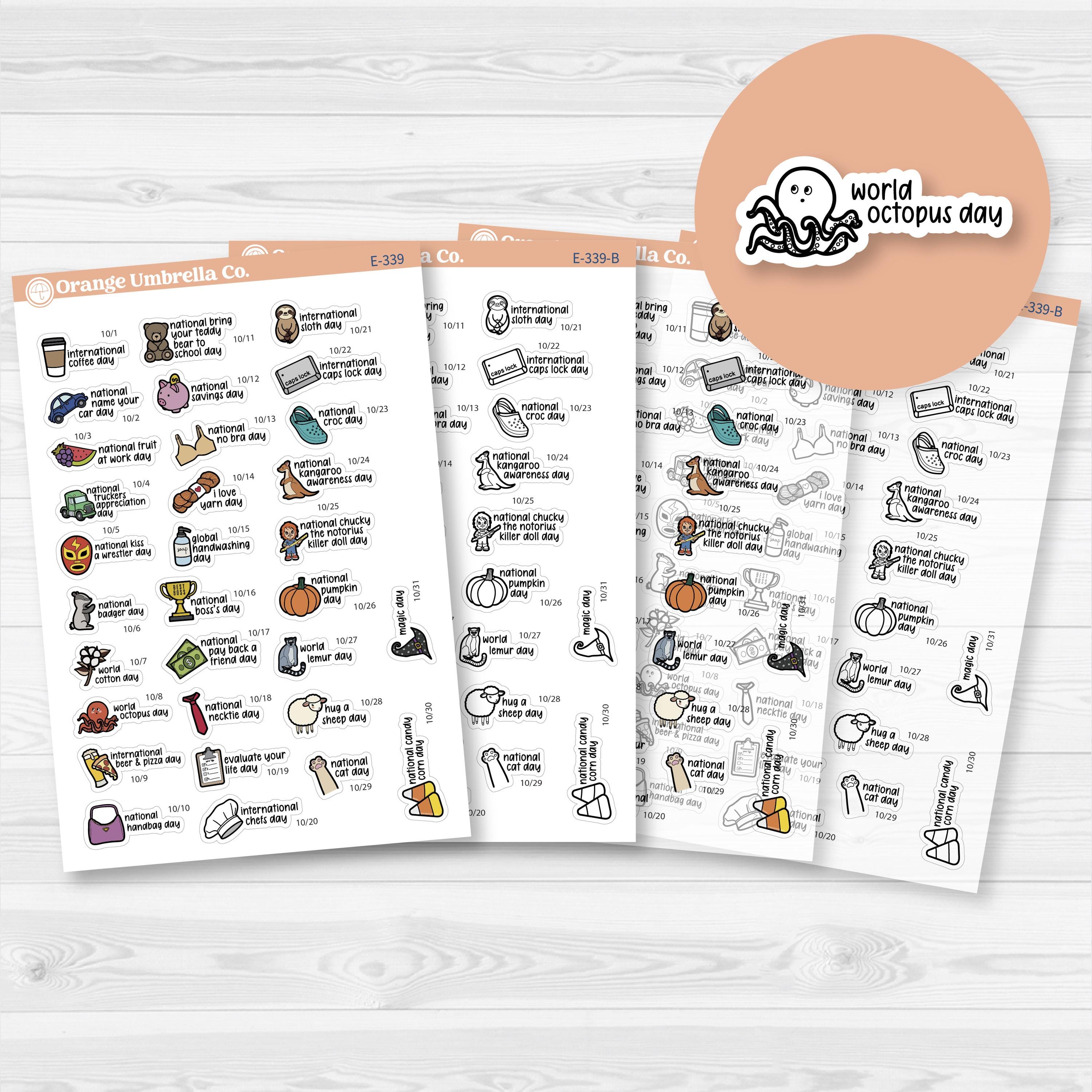 October Wacky Holidays Mini Script Planner Stickers | F17 | E-339