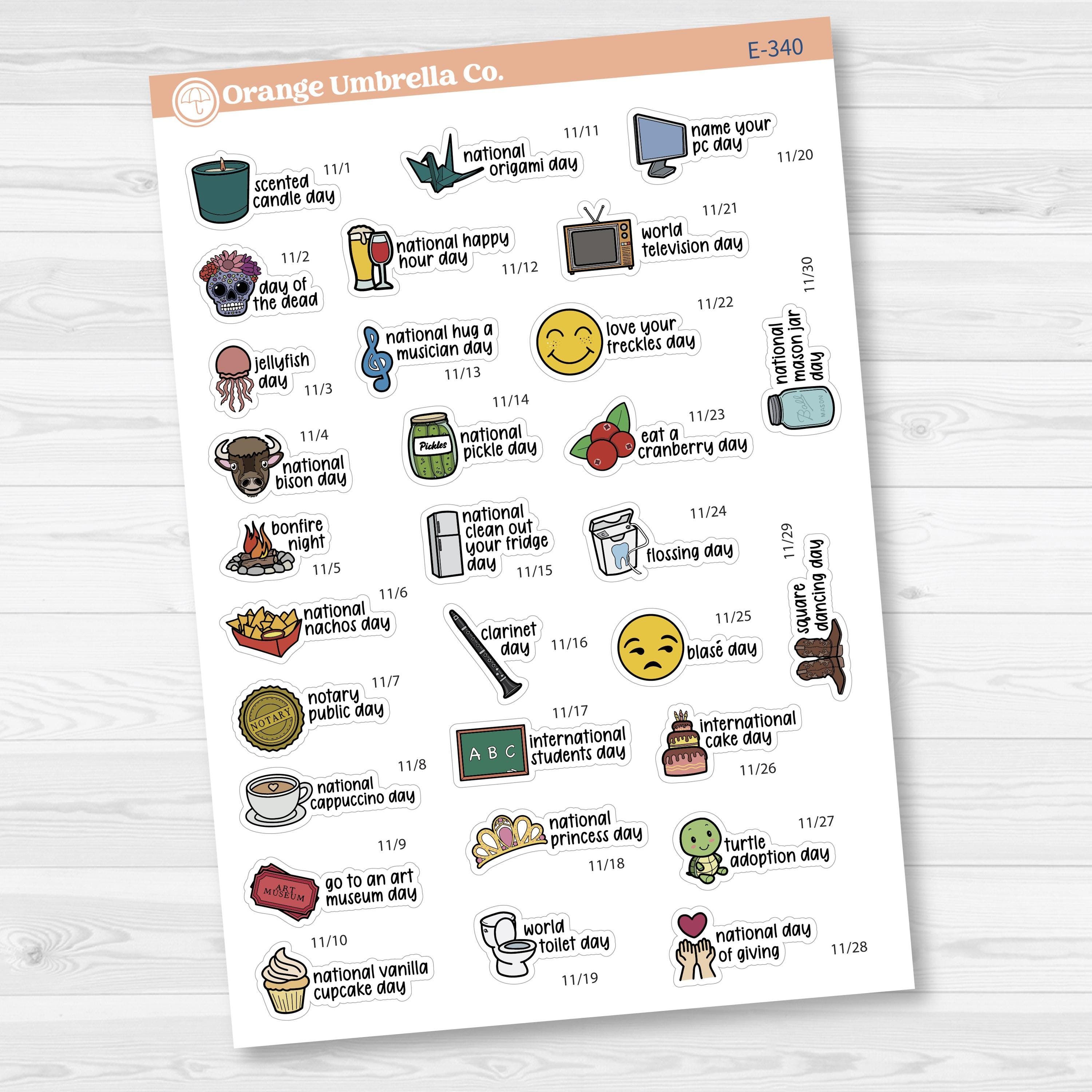 November Wacky Holidays Script Planner Stickers | F17 | E-340