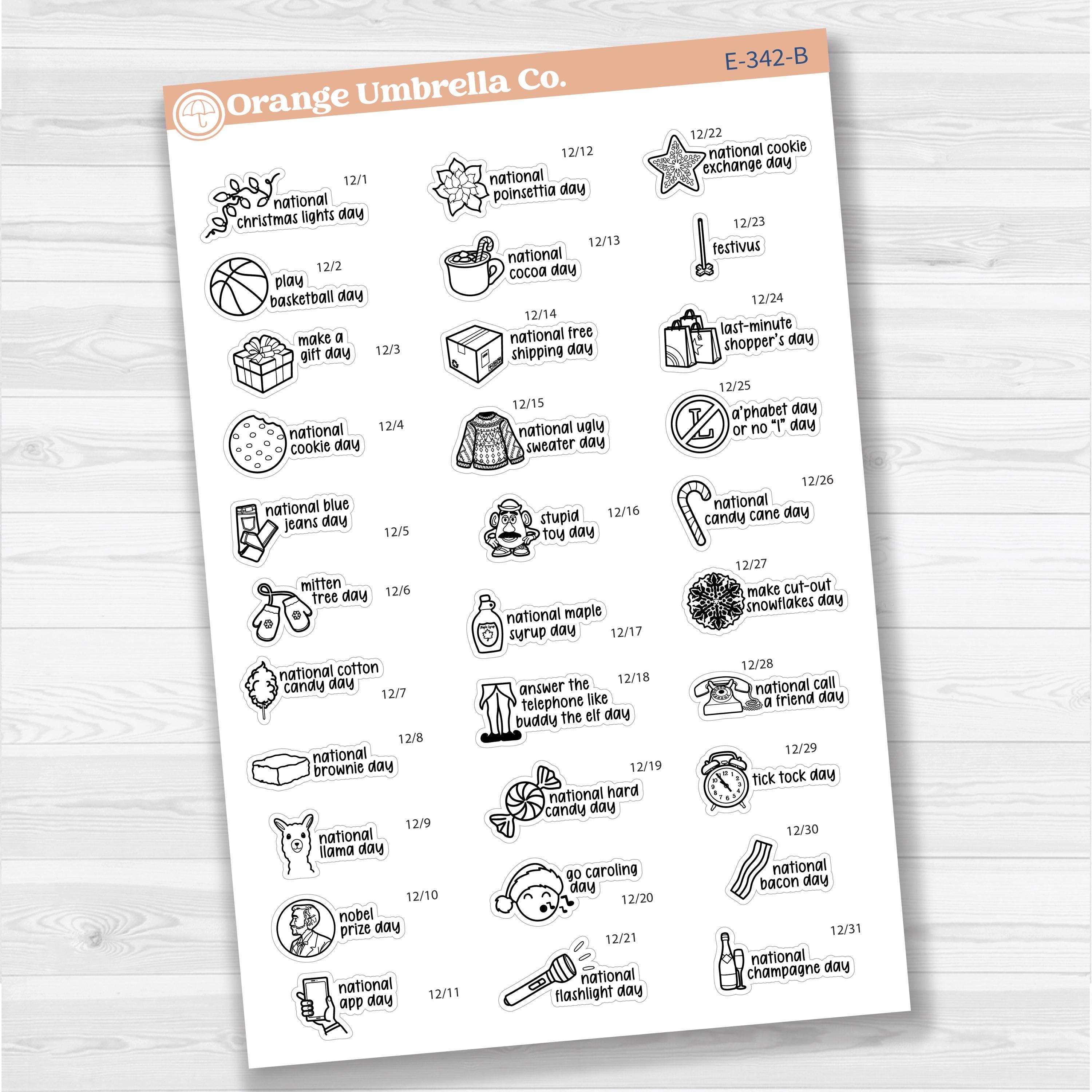 December Wacky Holidays Script Planner Stickers | F17 | E-342