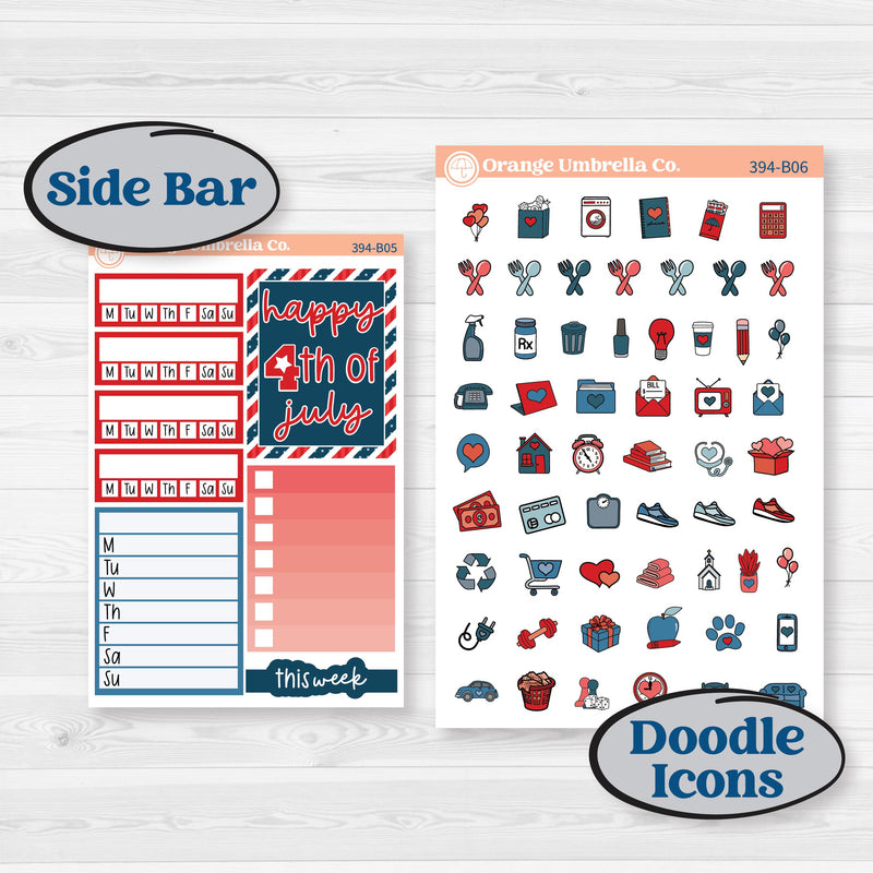 Independence Day | 4th Of July Kit | Weekly Add-On Planner Kit Stickers | Freedom | KIT-394-B