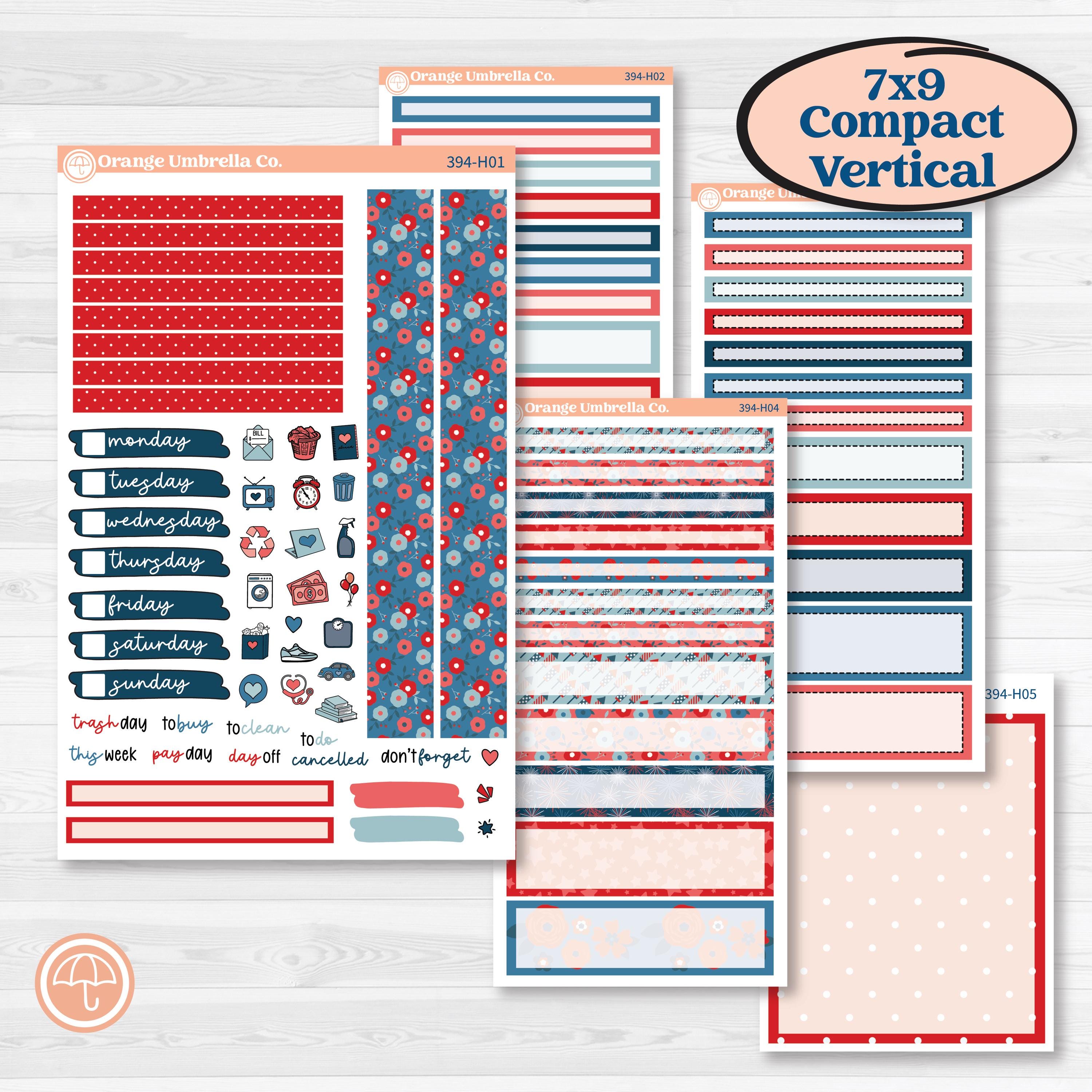 Independence Day | 4th Of July Kit | 7x9 Compact Vertical Planner Kit Stickers | Freedom | KIT-394-H