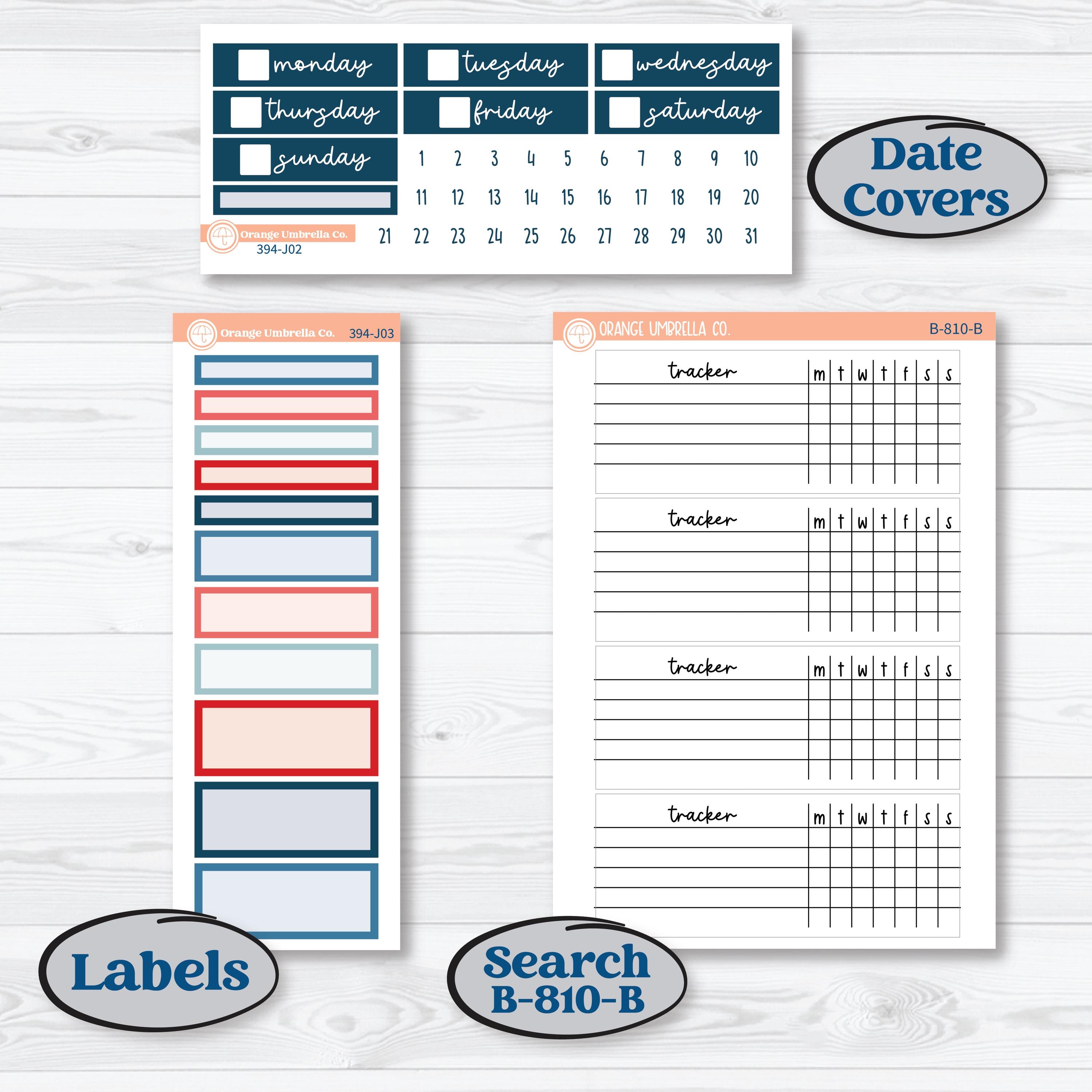 Independence Day | 4th Of July Kit | Plum Vertical Priorities 7x9 Planner Kit Stickers | Freedom | KIT-394-J