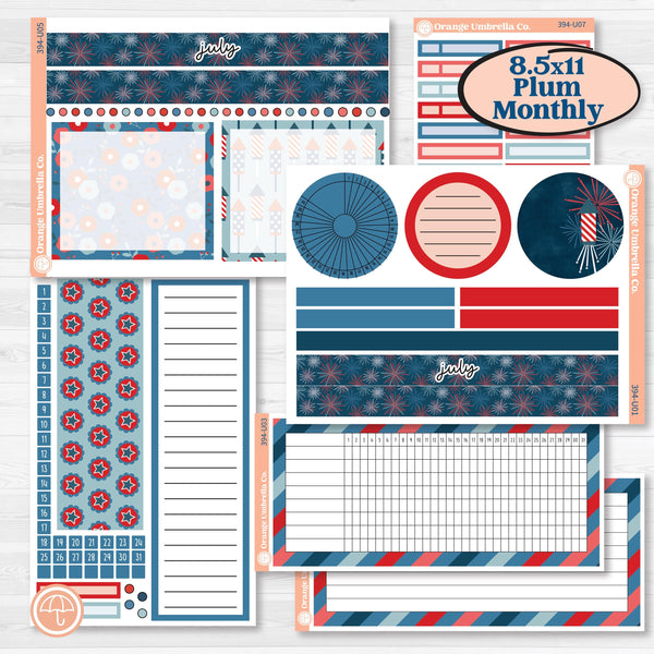 Independence Day | 4th Of July Kit | 8.5x11 Plum Monthly & Dashboard Planner Kit Stickers | Freedom | KIT-394-U